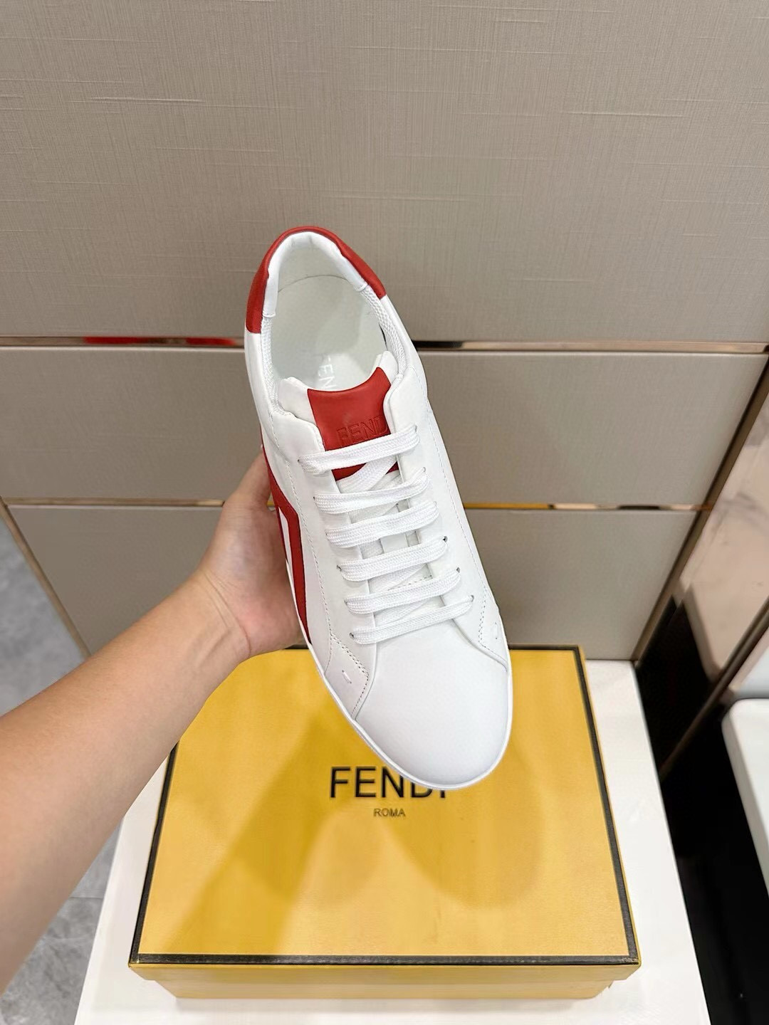 Fendi Leather Low-Top Sneakers White Red