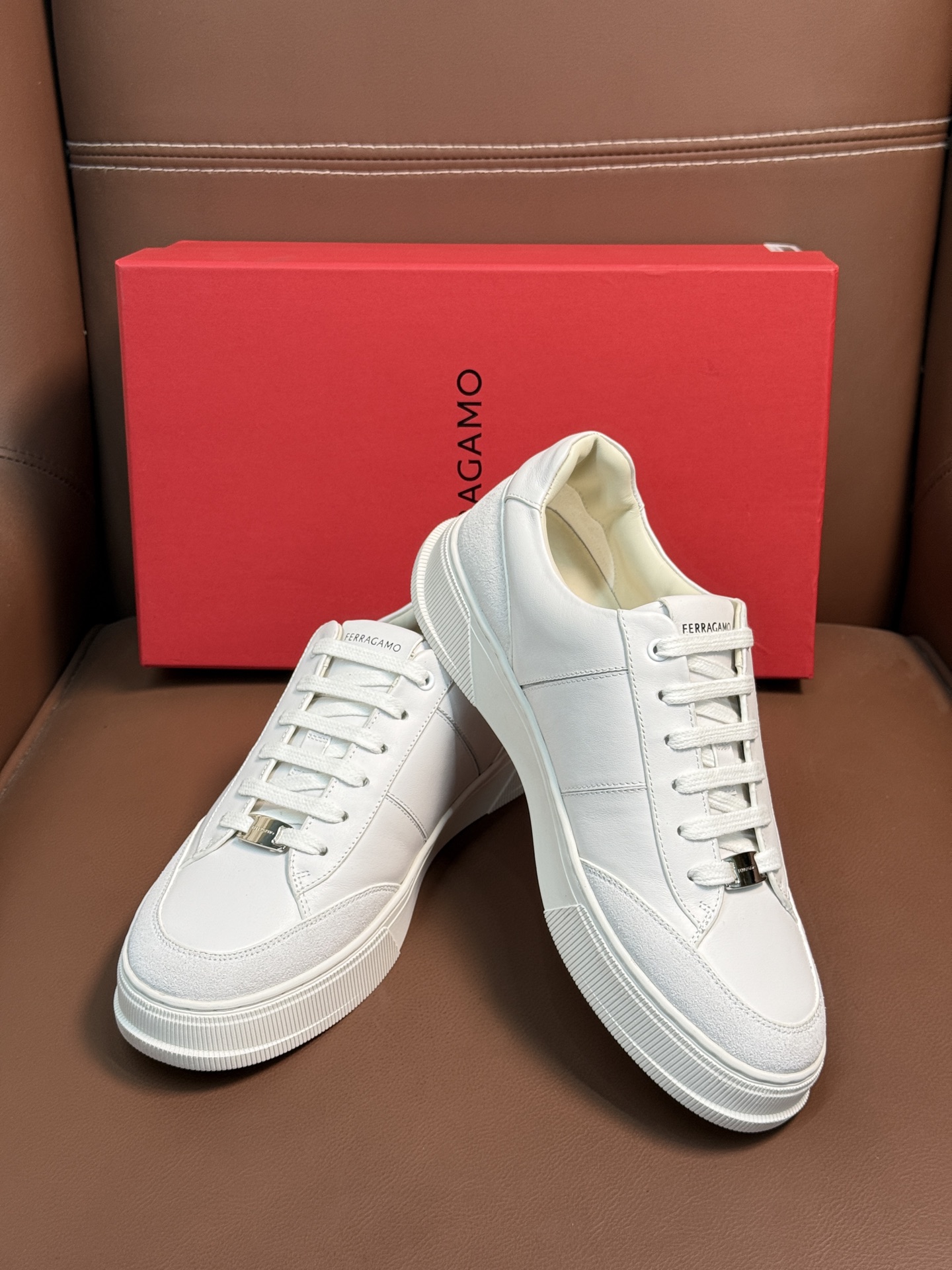 Ferragamo Gancini Leather Sneakers White