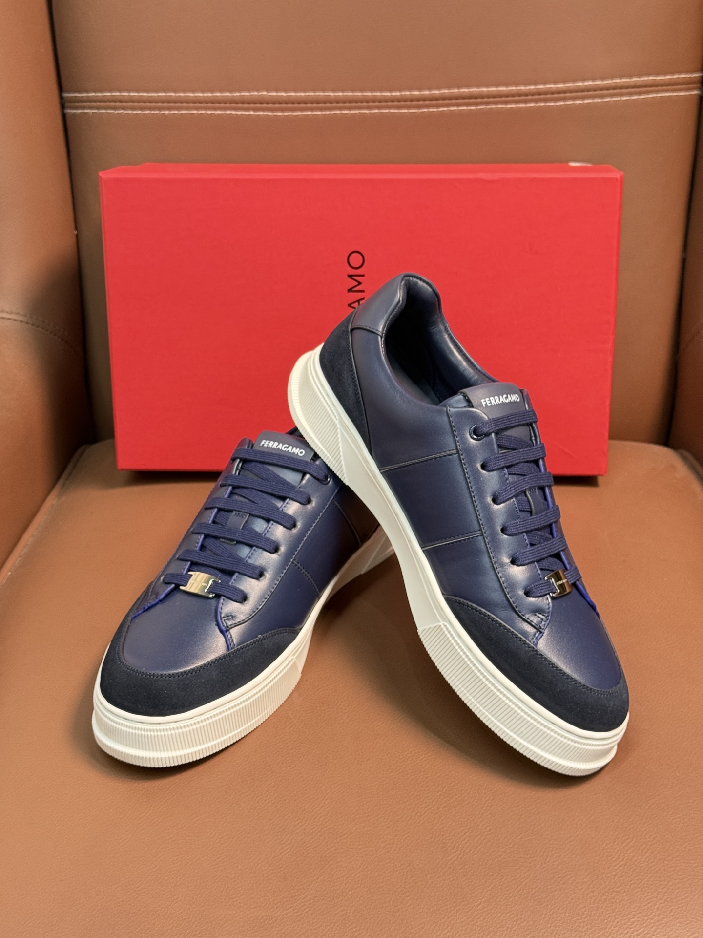 Ferragamo Nappa Leather Sneakers Navy