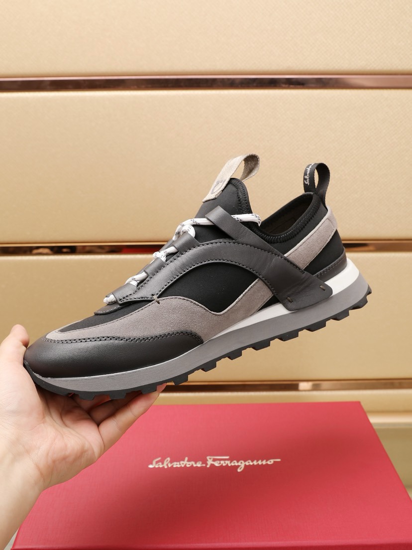 Ferragamo Leather Sport Runner Sneakers Black/Gray