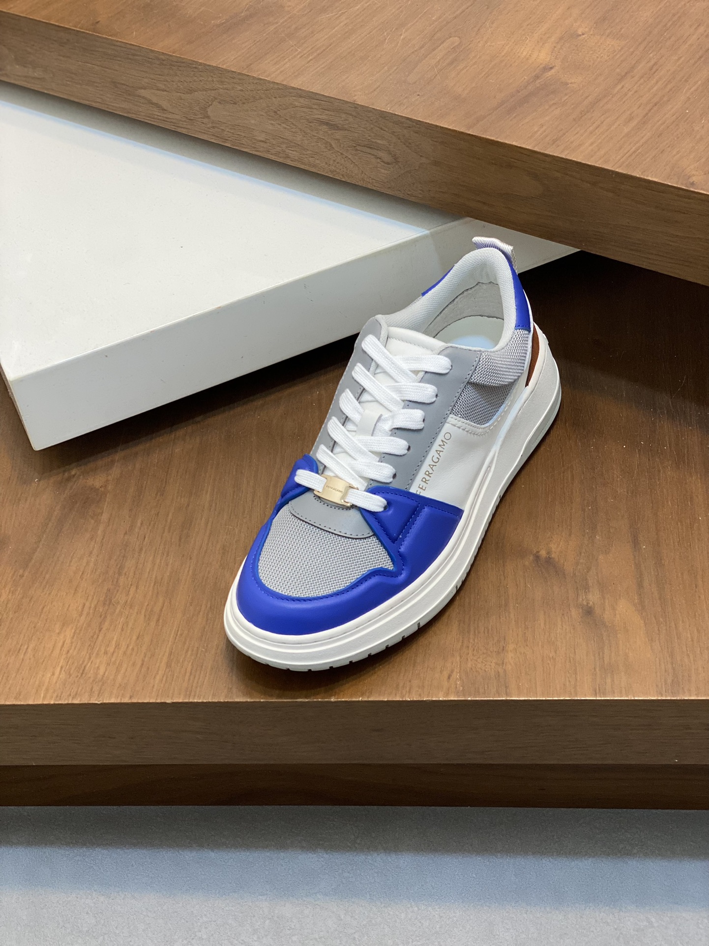 Ferragamo Nappa Leather Low-Top Sneakers Blue
