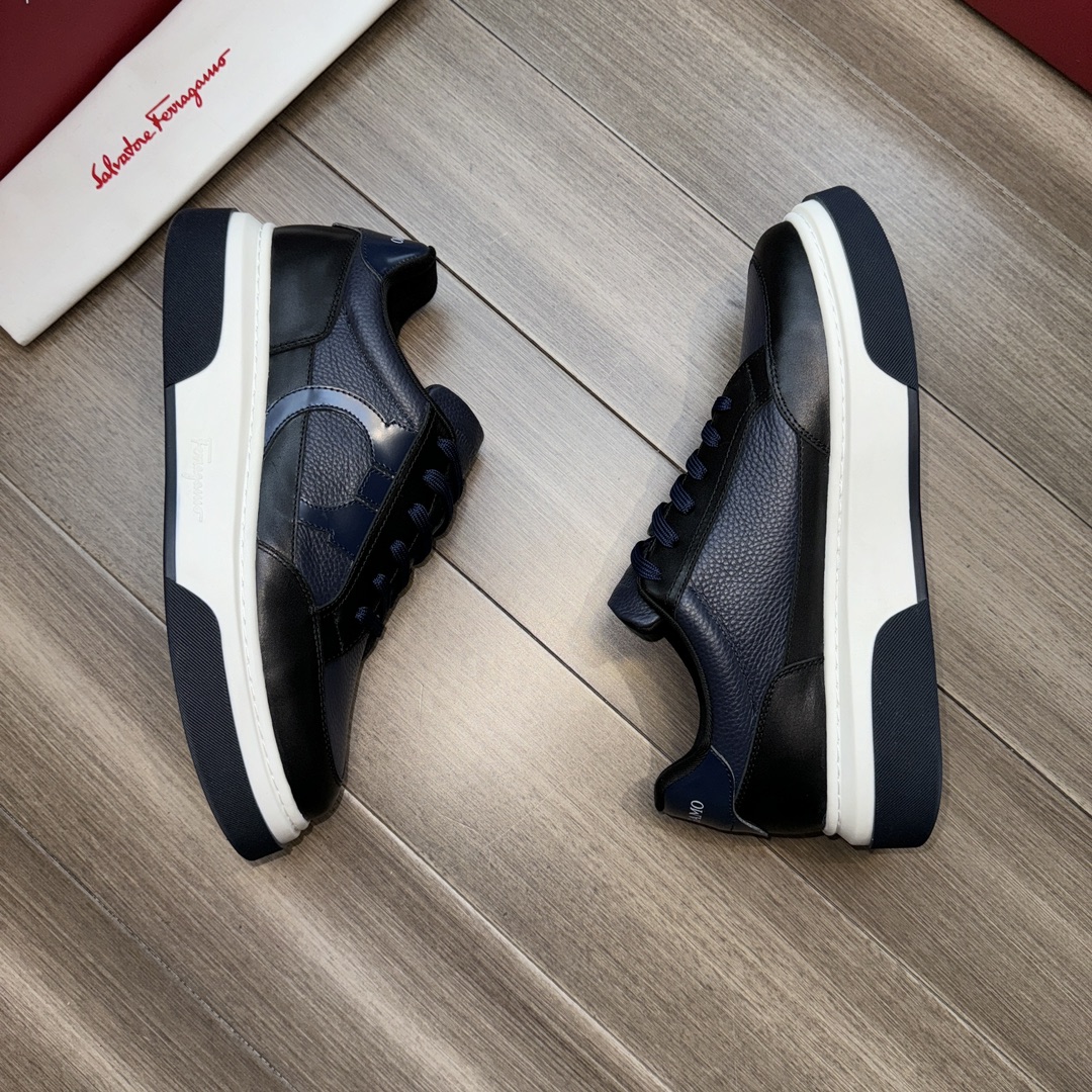 Ferragamo Logo Stitch Low-Top Sneakers Navy/Black