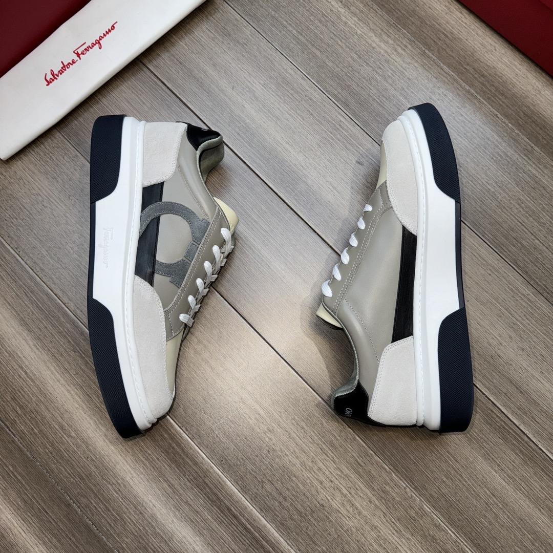 Ferragamo Suede Leather Low-Top Sneakers Grey/White/Black