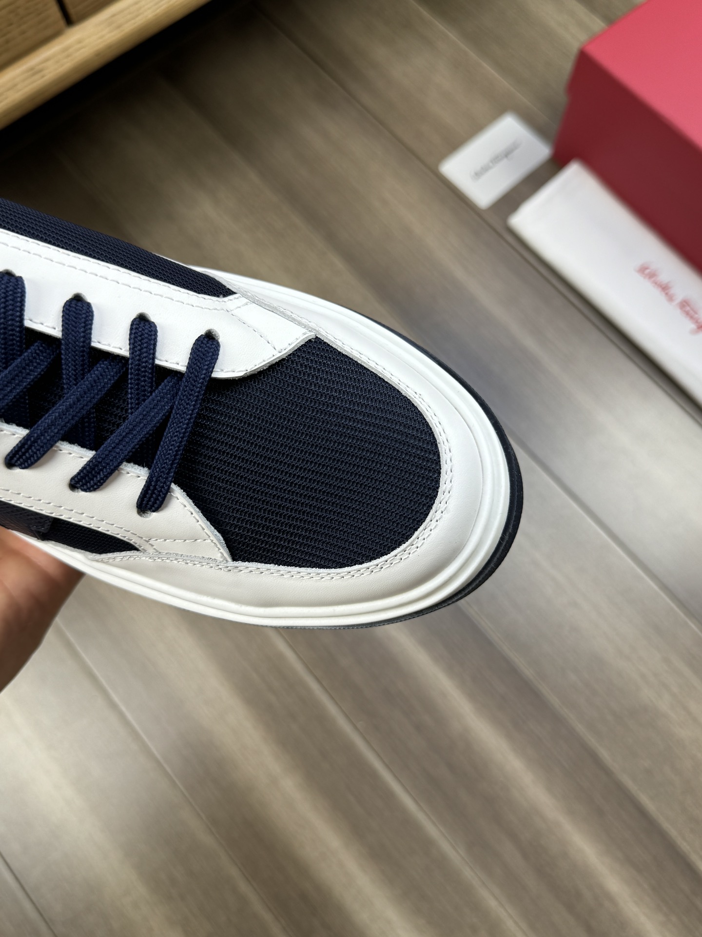 Ferragamo Logo Canvas Low-Top Sneakers Navy/White