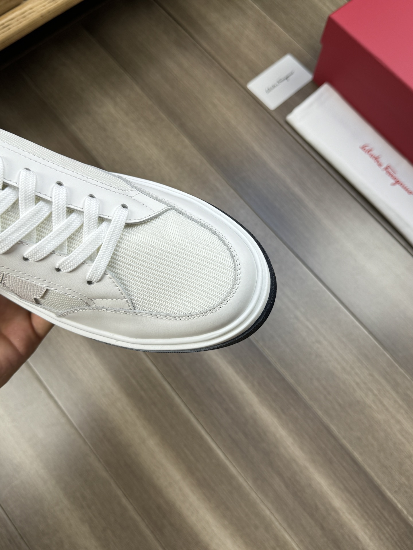 Ferragamo Nappa Leather Canvas Low-Top Sneakers White