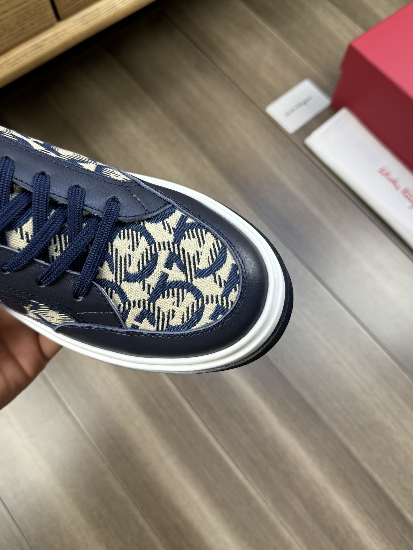 Ferragamo Gancini Canvas Leather Sneakers Navy