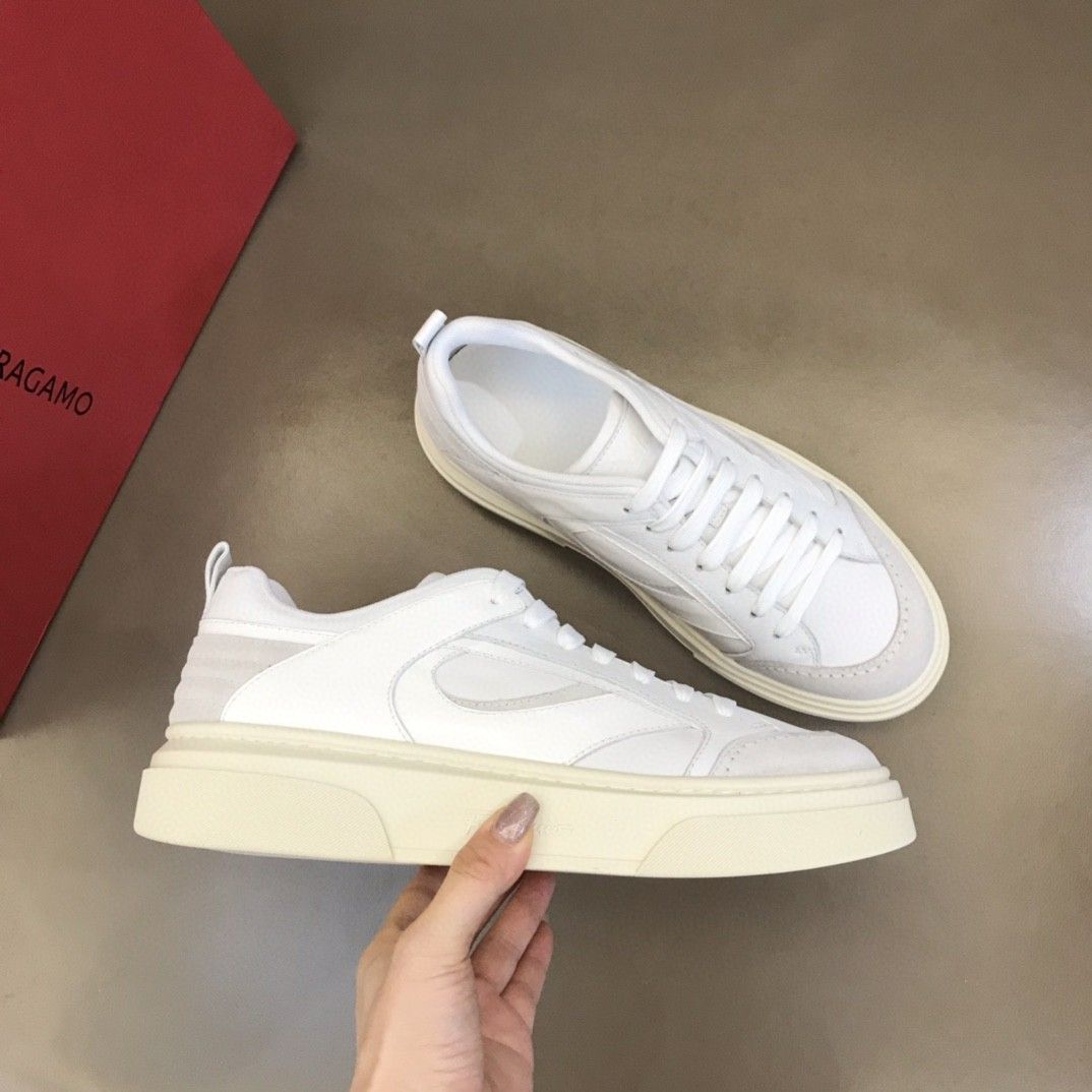 Ferragamo Calfskin Patchwork Sneakers White