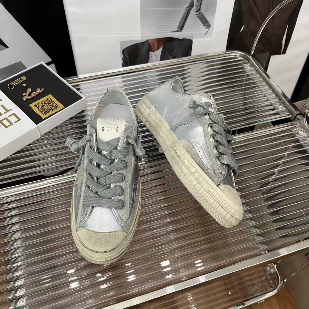 Golden Goose V-Star2 Canvas Sneakers Silver