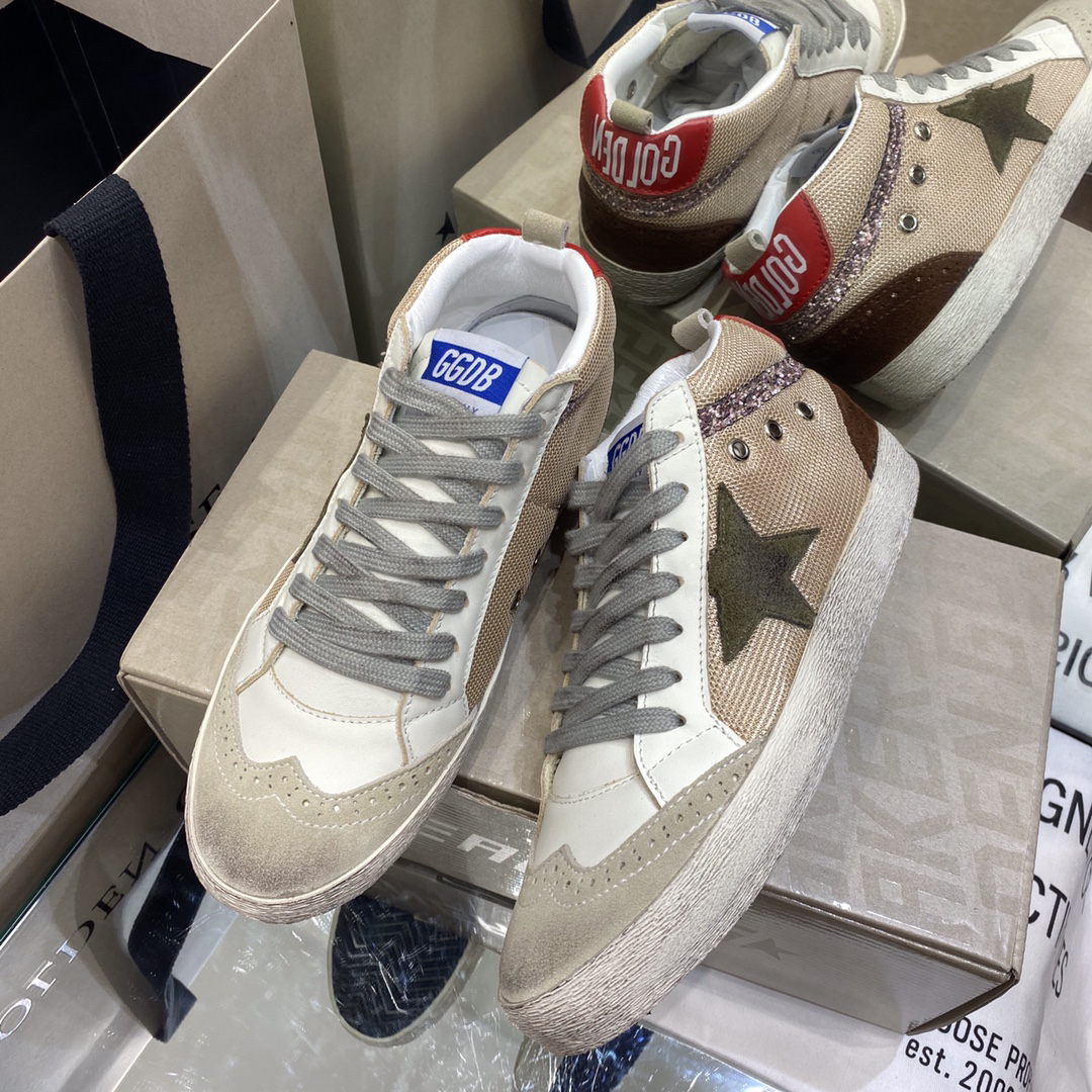 Golden Goose Superstar Mid Top Sneakers Beige/Red