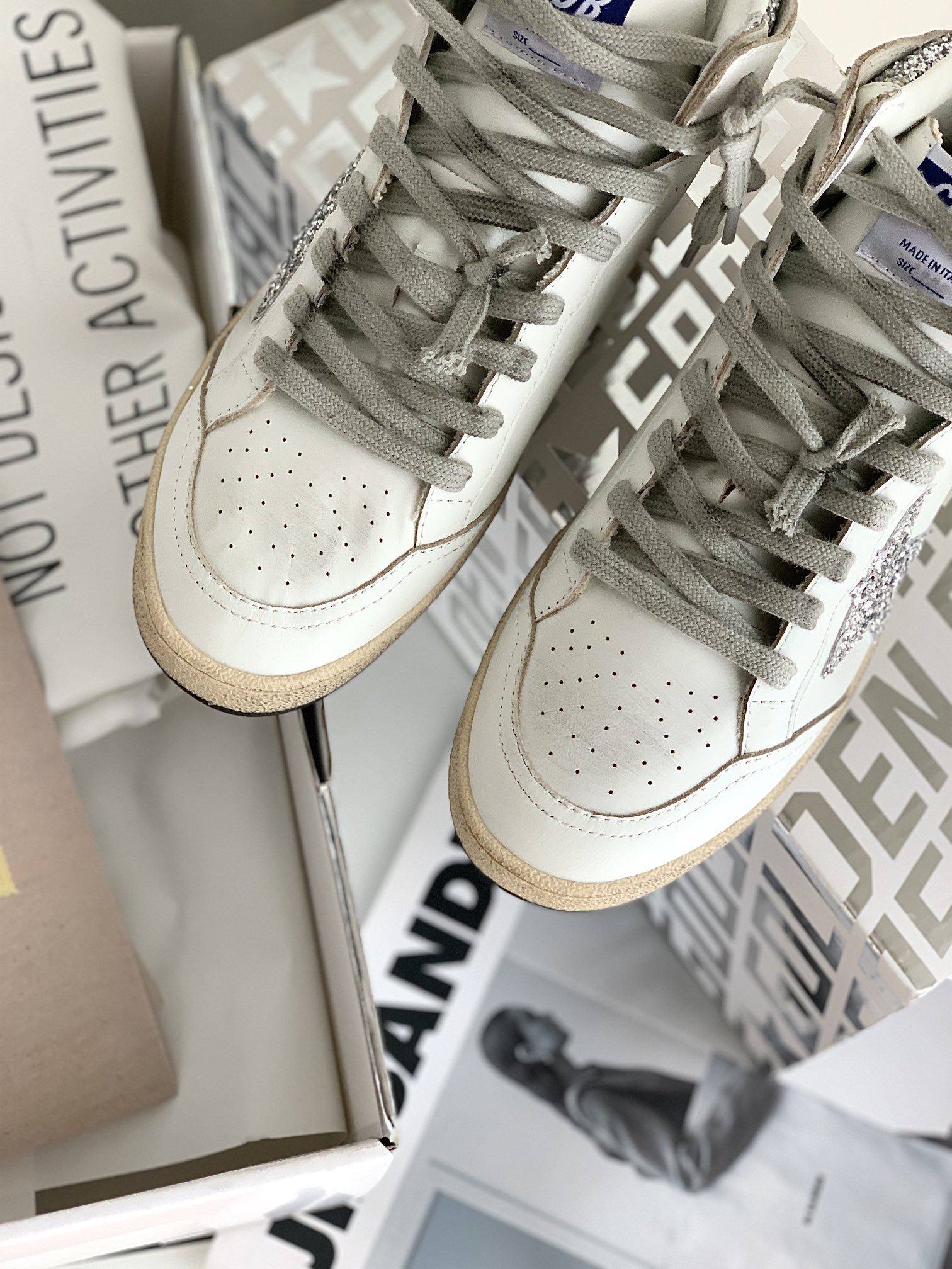 Golden Goose Sky-Star High-Top Sneakers Silver
