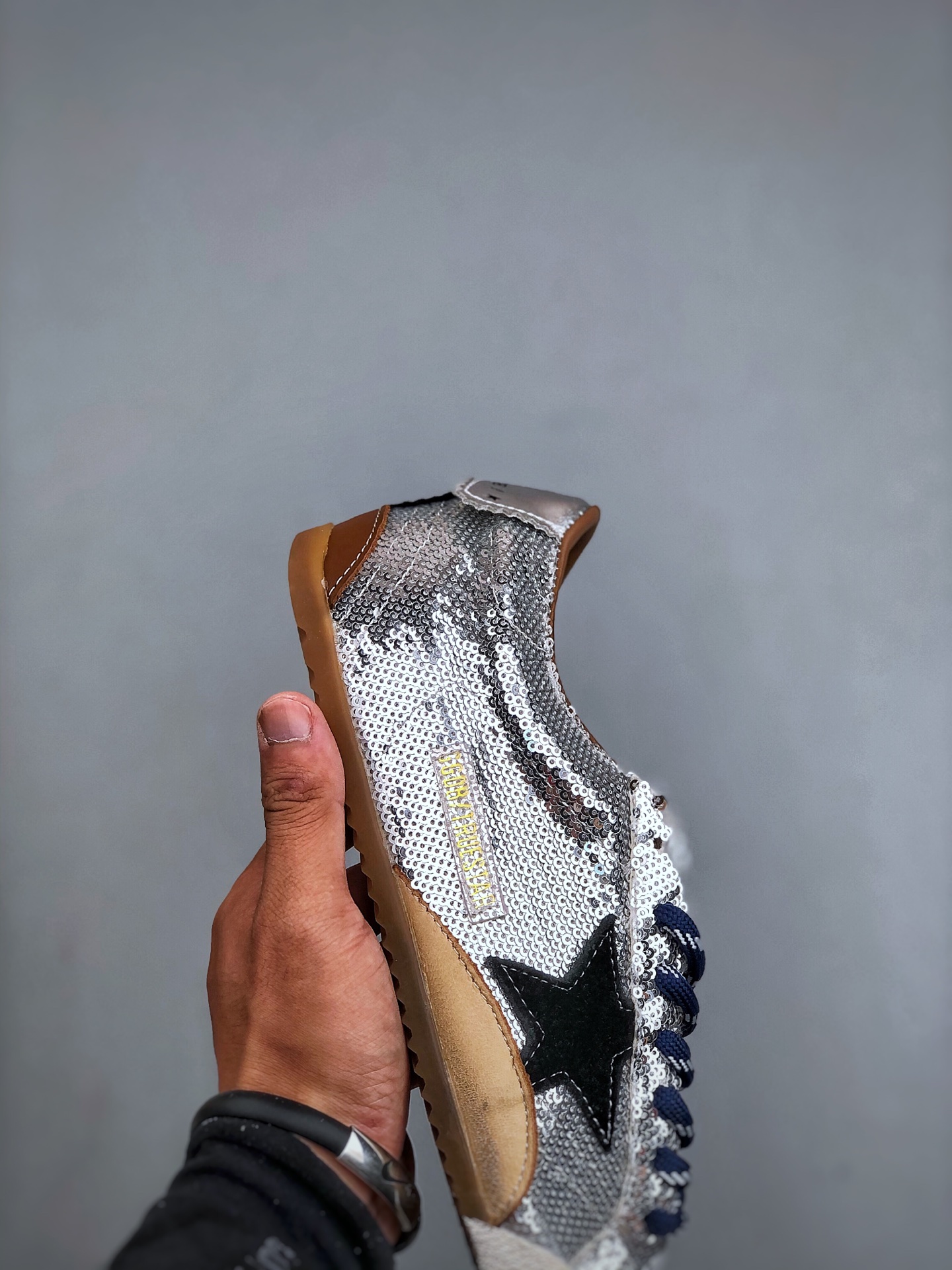 Golden Goose True Star Sequin Sneakers Silver