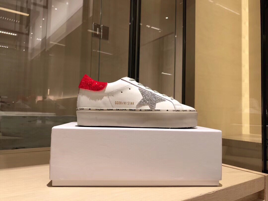 Golden Goose Hi Star Platform Sneakers White/Silver/Red
