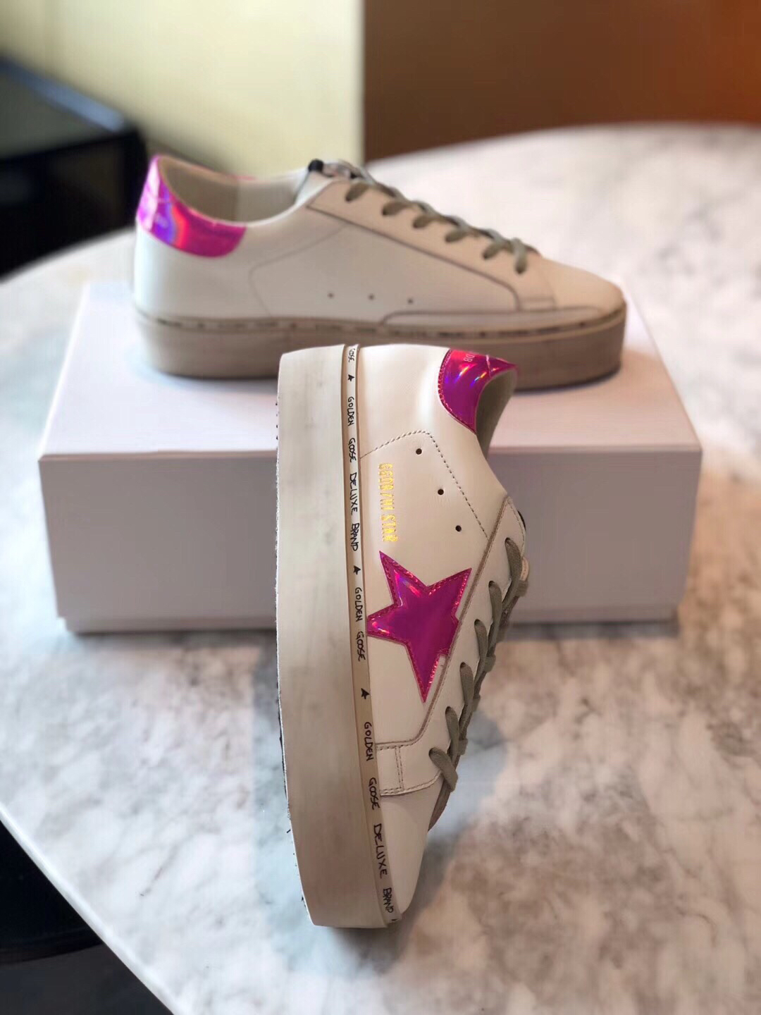 Golden Goose Hi Star Platform Sneakers Pink/White