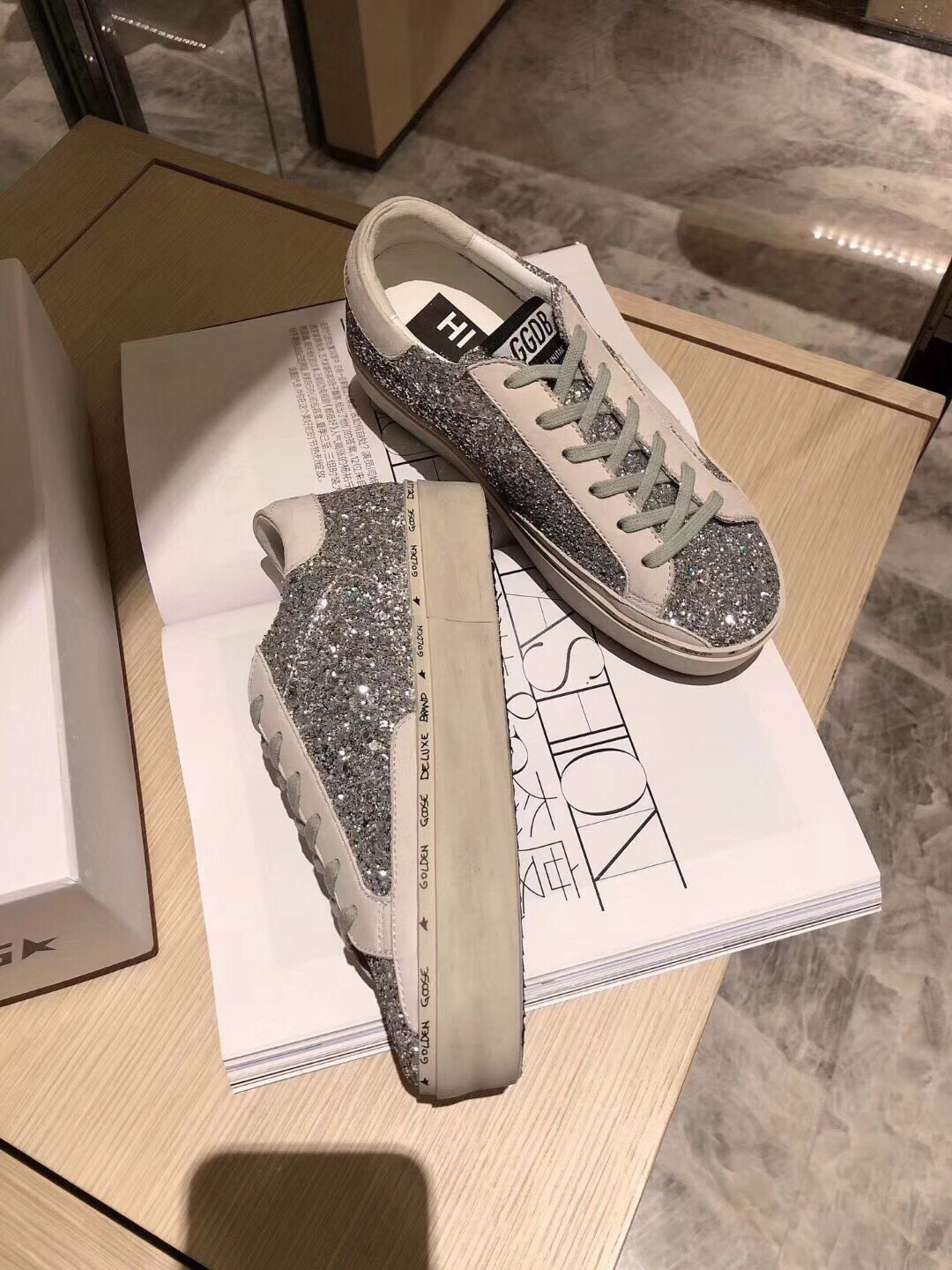 Golden Goose Hi Star Platform Sneakers Silver Glitter