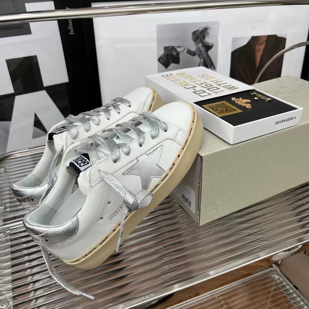 Golden Goose Hi Star Platform Sneakers Silver/White