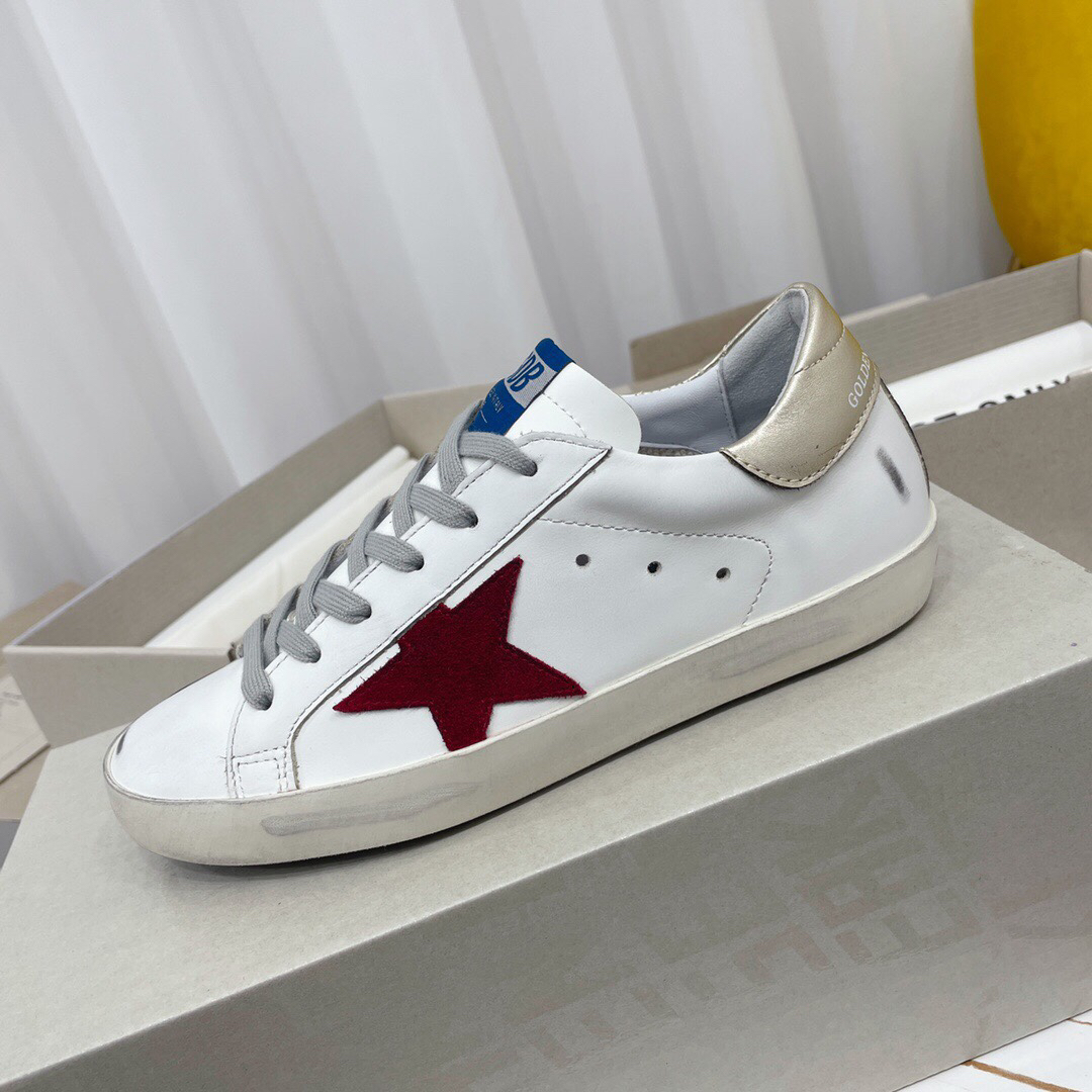 Golden Goose Superstar Distressed Leather Sneakers Gold/Red/White