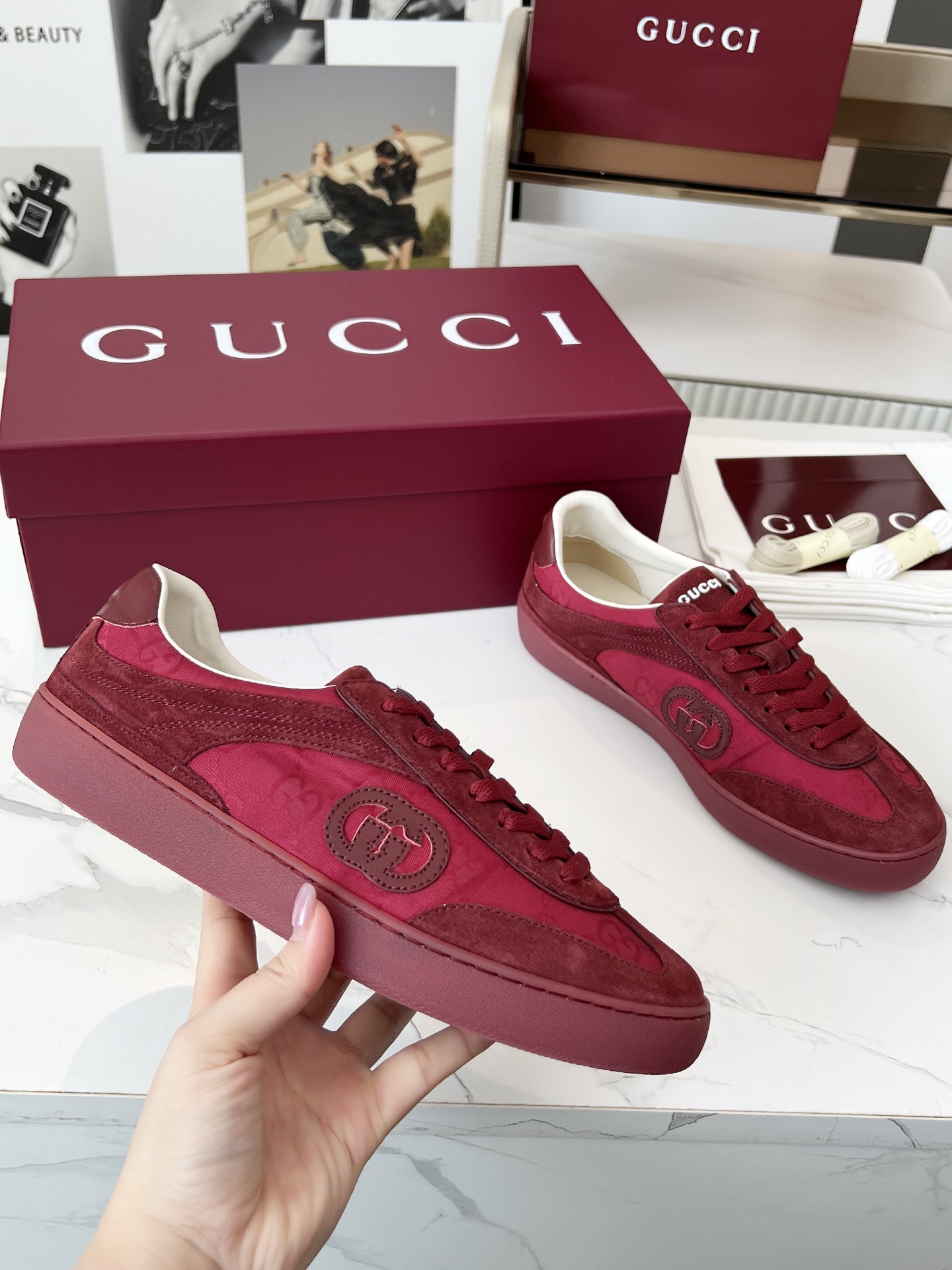 Gucci GG Monogram Trainer Sneakers Burgundy