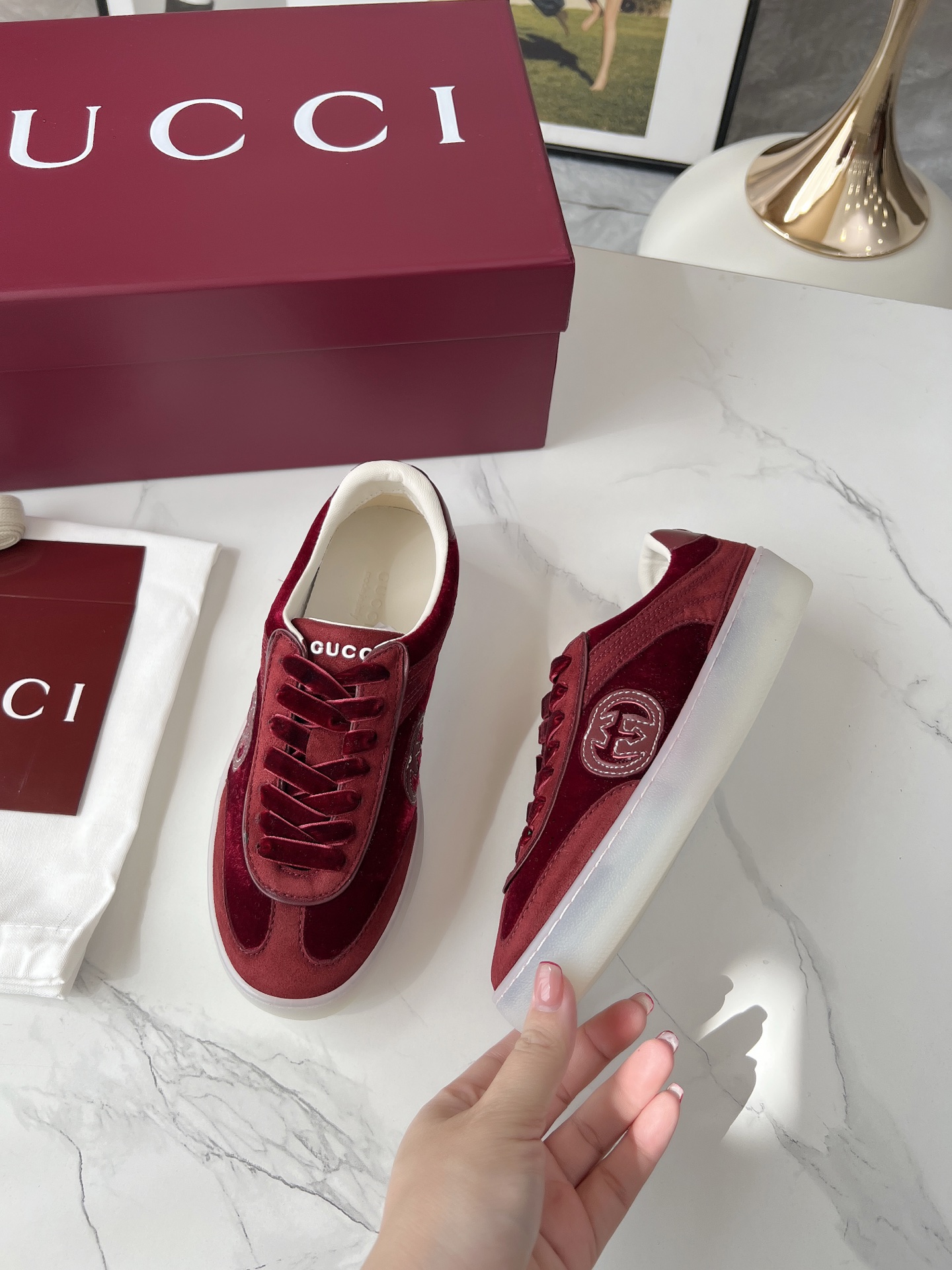 Gucci Double G Trainer Sneakers Burgundy