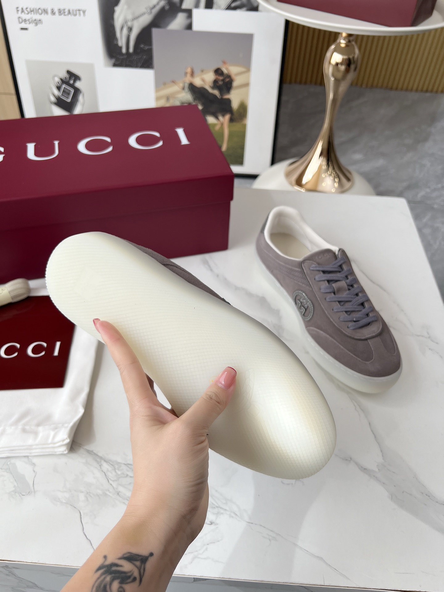 Gucci GG Suede Trainer Sneakers Gray