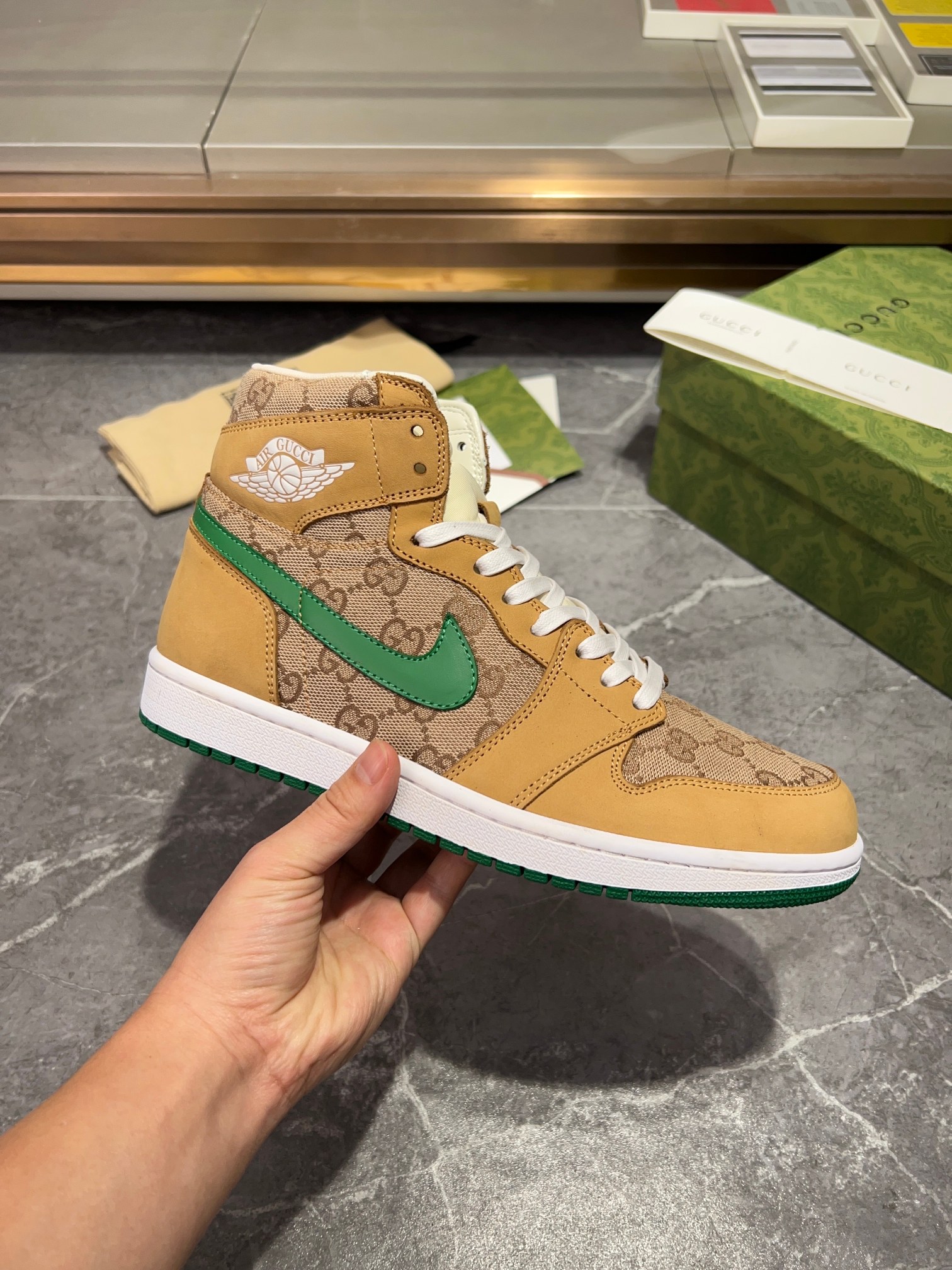 Gucci GG Canvas High-Top Sneakers Tan Green