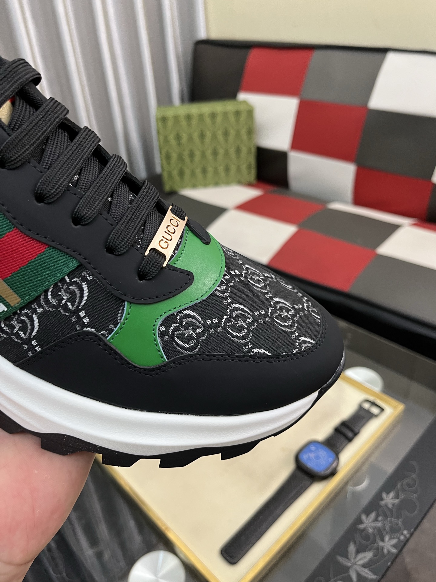 Gucci Web Stripe GG Sneakers Black/Green/Red