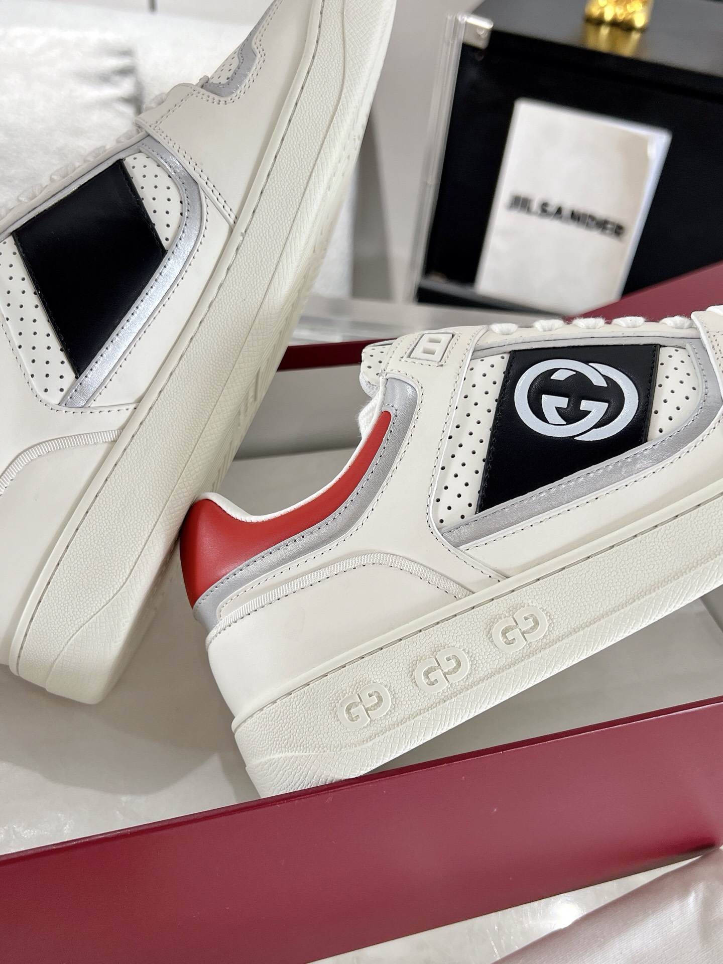 Gucci GG Panel Leather Sneakers White/Red