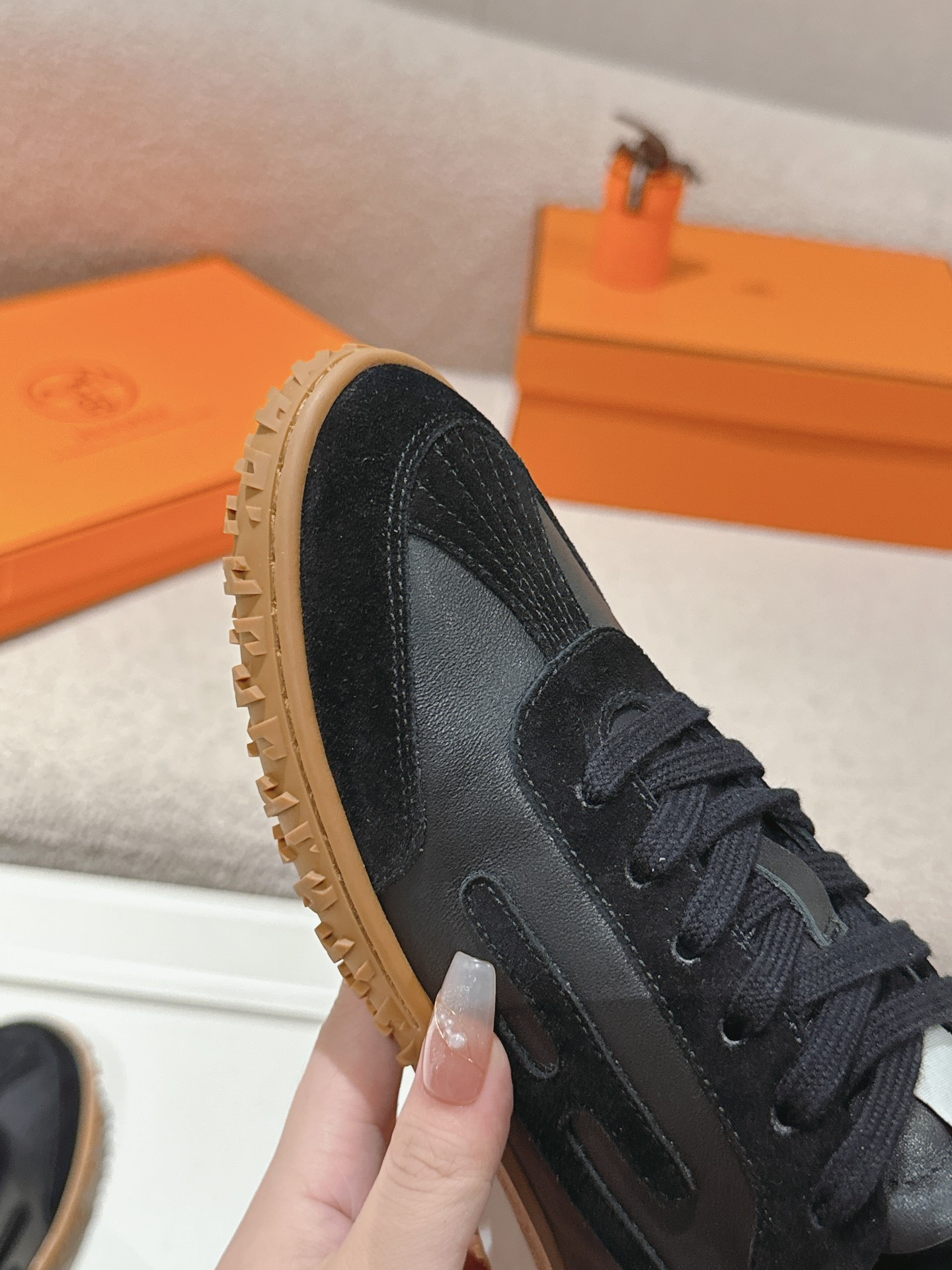 Hermes H Detail Suede Sneakers Black