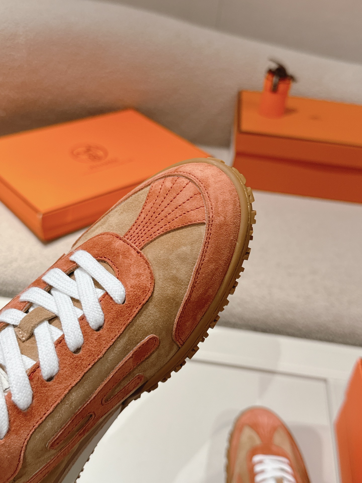 Hermes H Suede Sneakers Tan