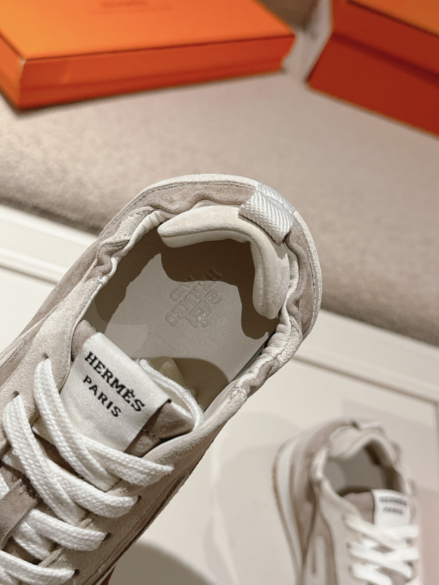 Hermes Suede H Sneakers Beige