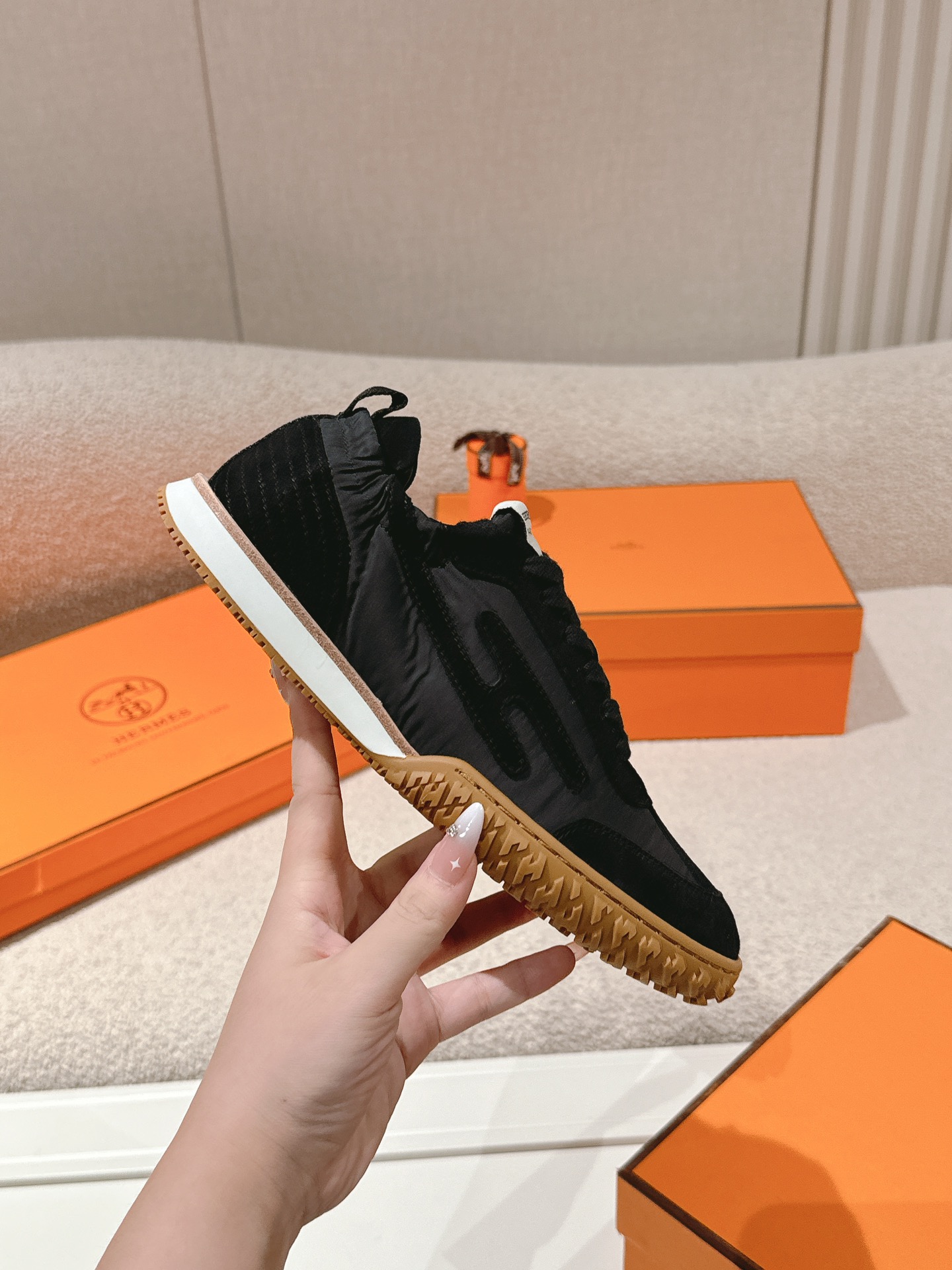 Hermes H Detail Suede Sneaker Black