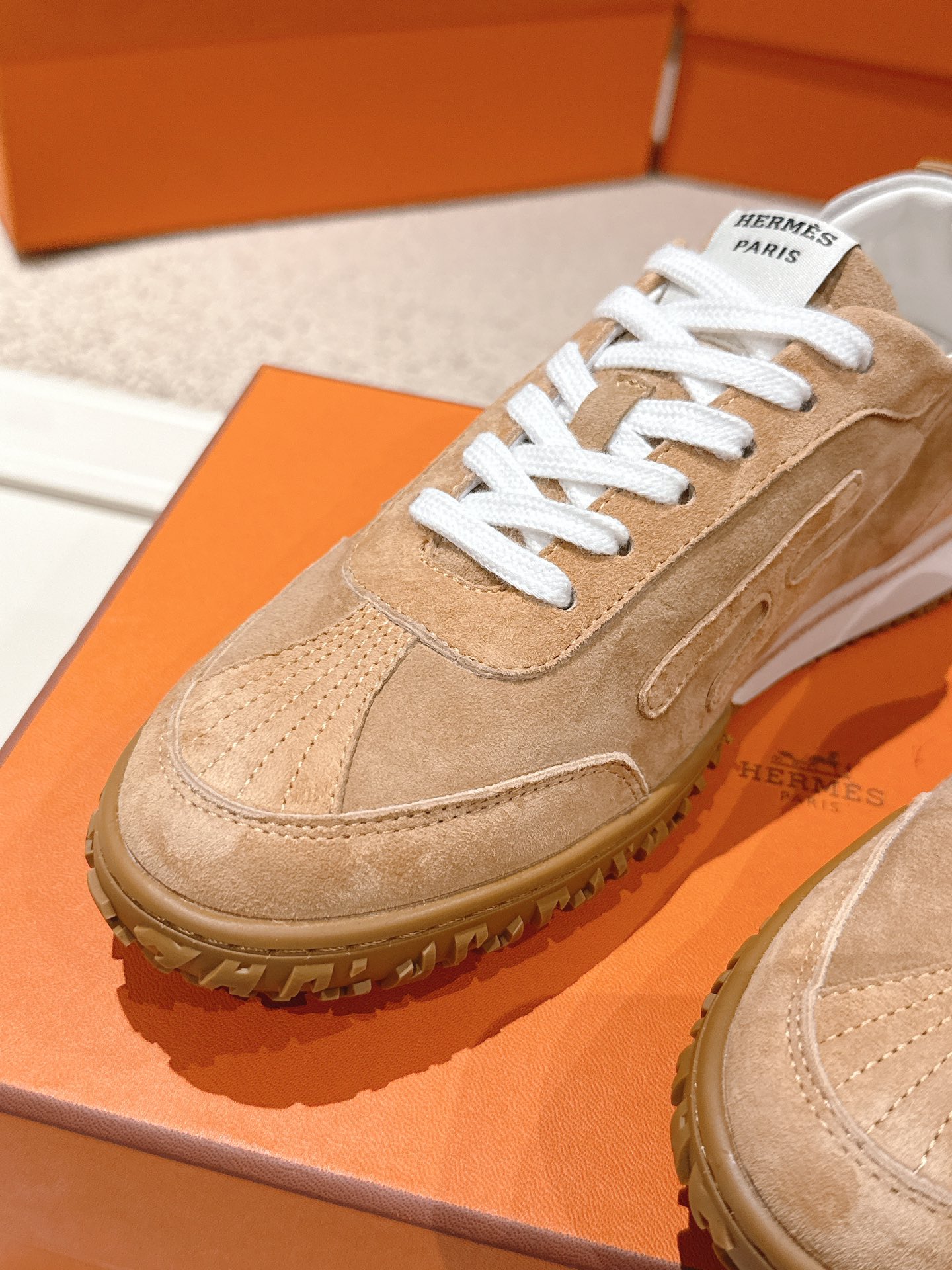 Hermes Suede H Sneakers Tan