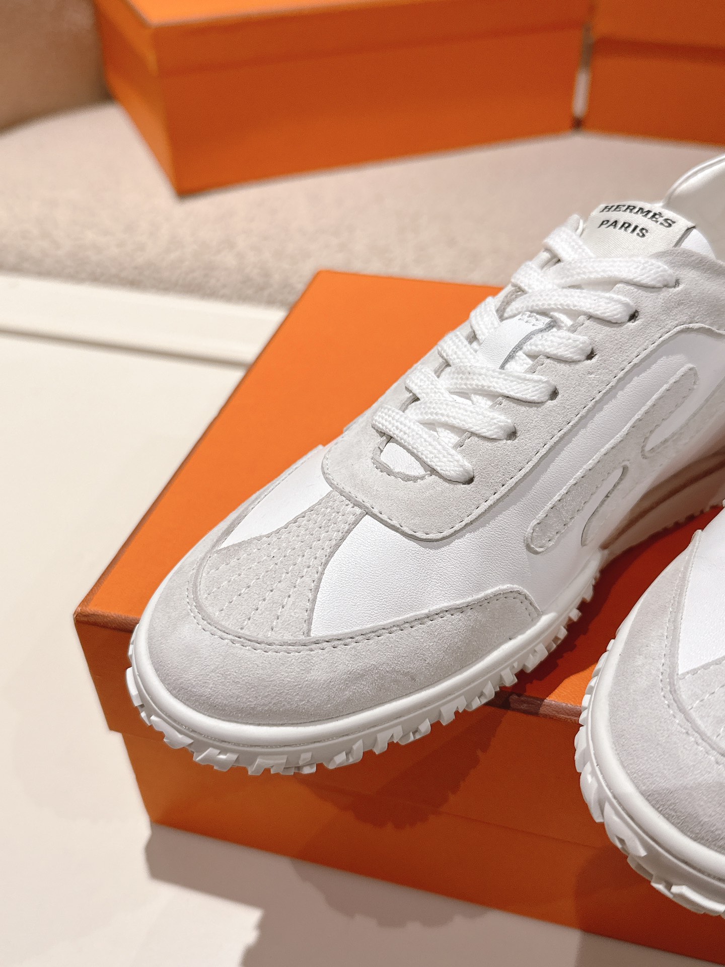 Hermes Suede Leather H Sneaker White