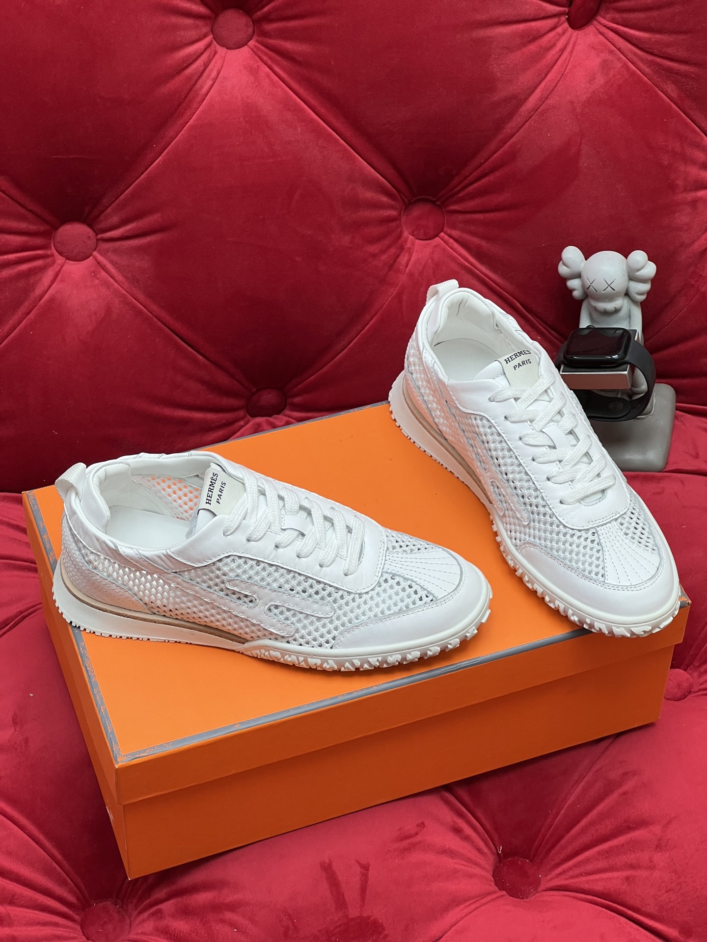 Hermes Jet Suede Mesh Sneakers White