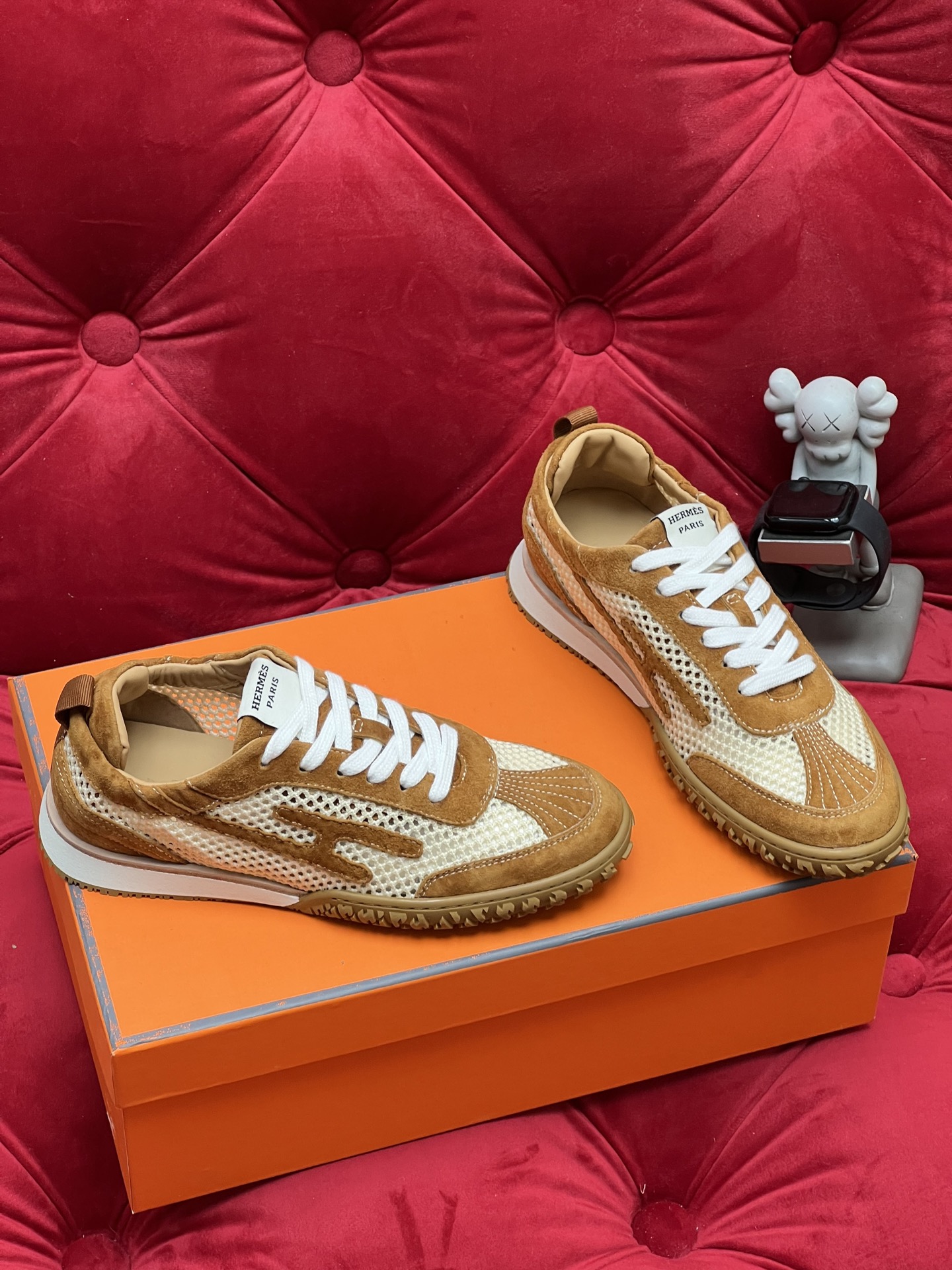 Hermes Jet Suede Mesh Sneakers Brown