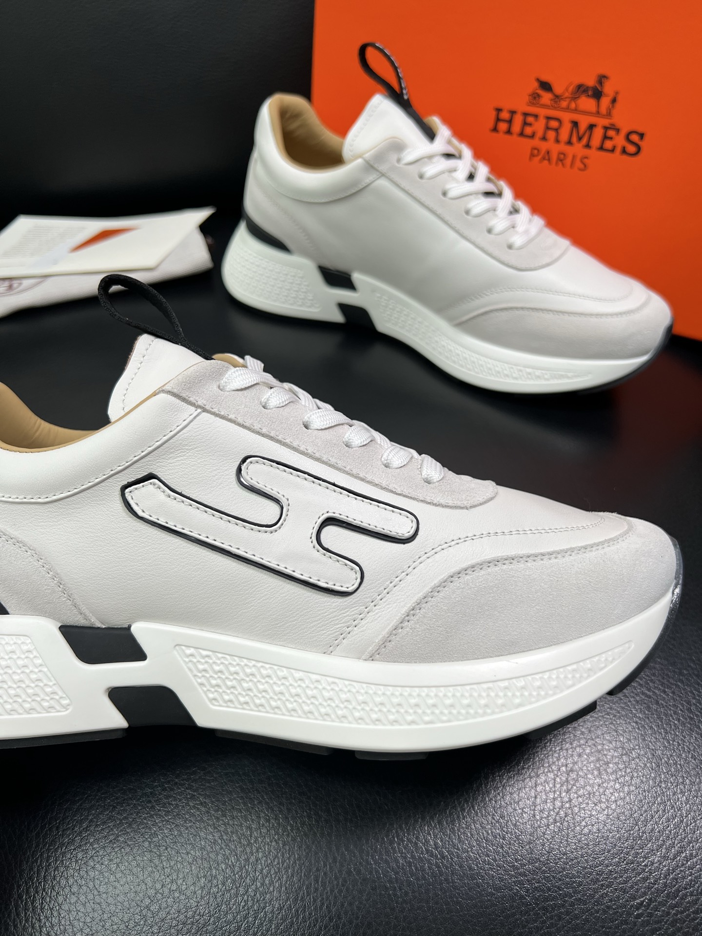 Hermes Leather Low-Top Sneakers White