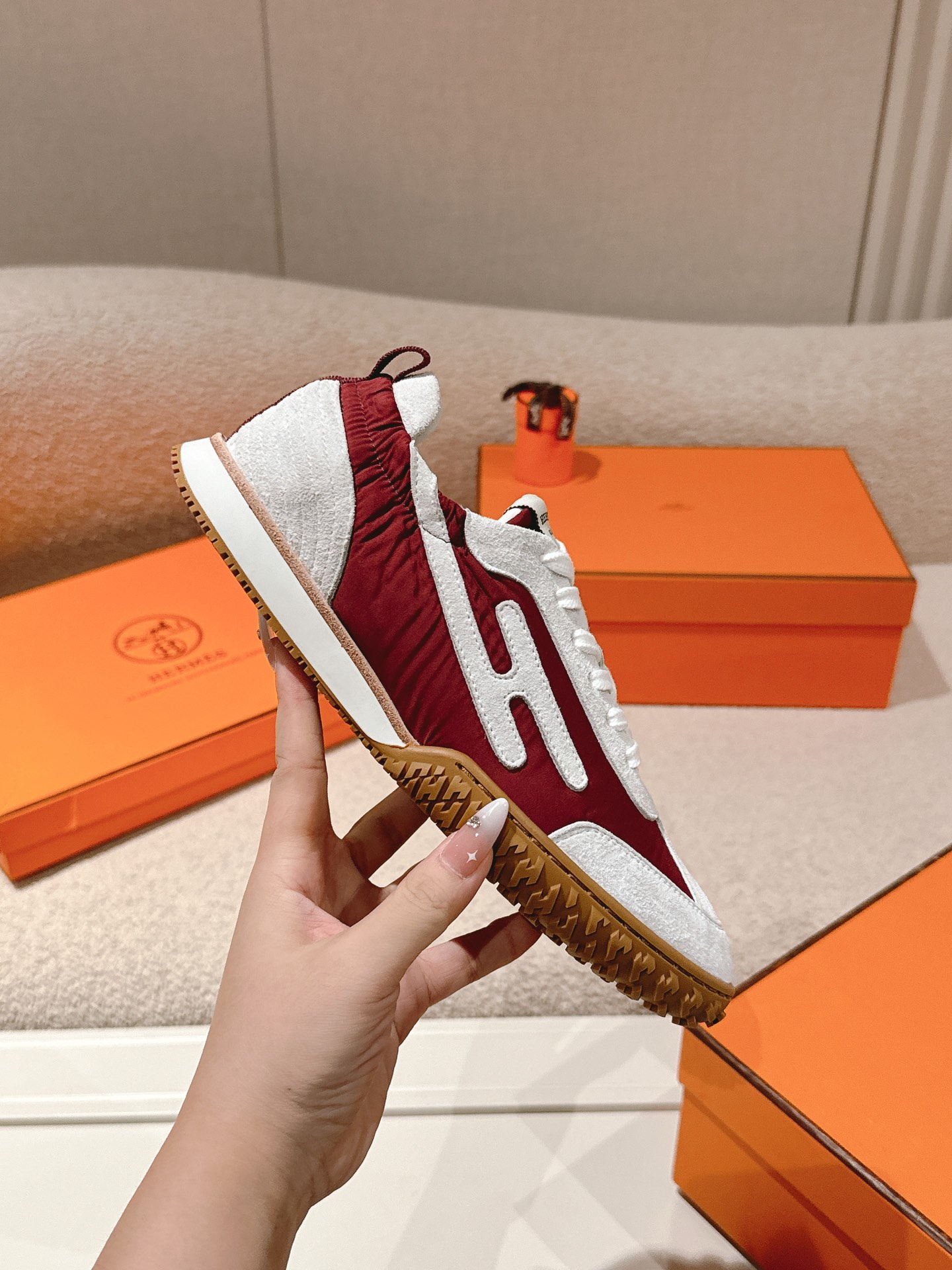 Hermes Suede H-Detail Sneakers Red/White