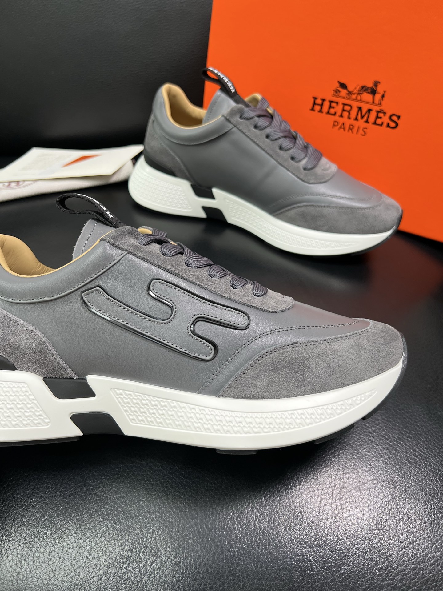 Hermes Leather Suede Sneakers Grey