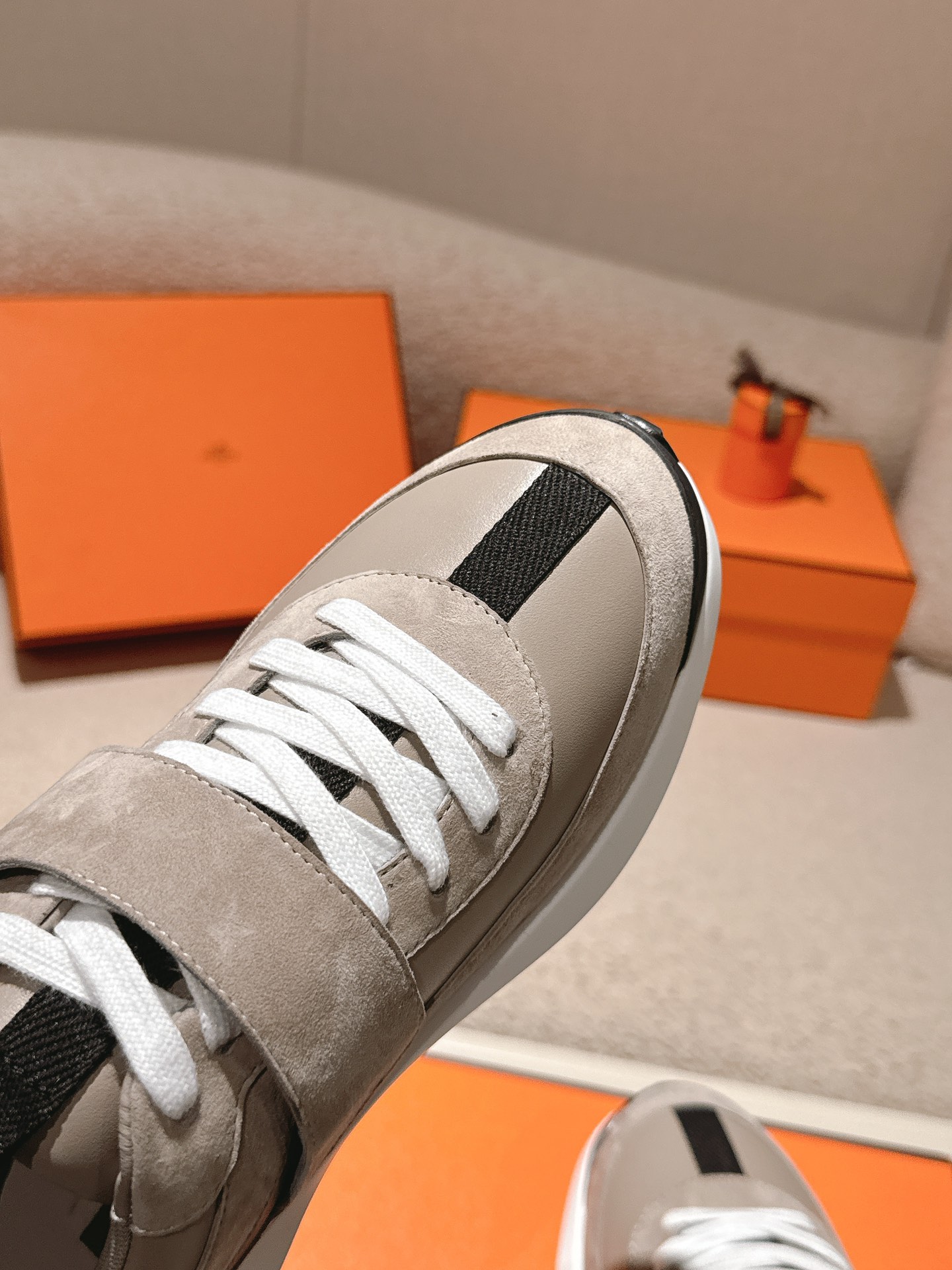 Hermes Leather Suede Sneakers Gray