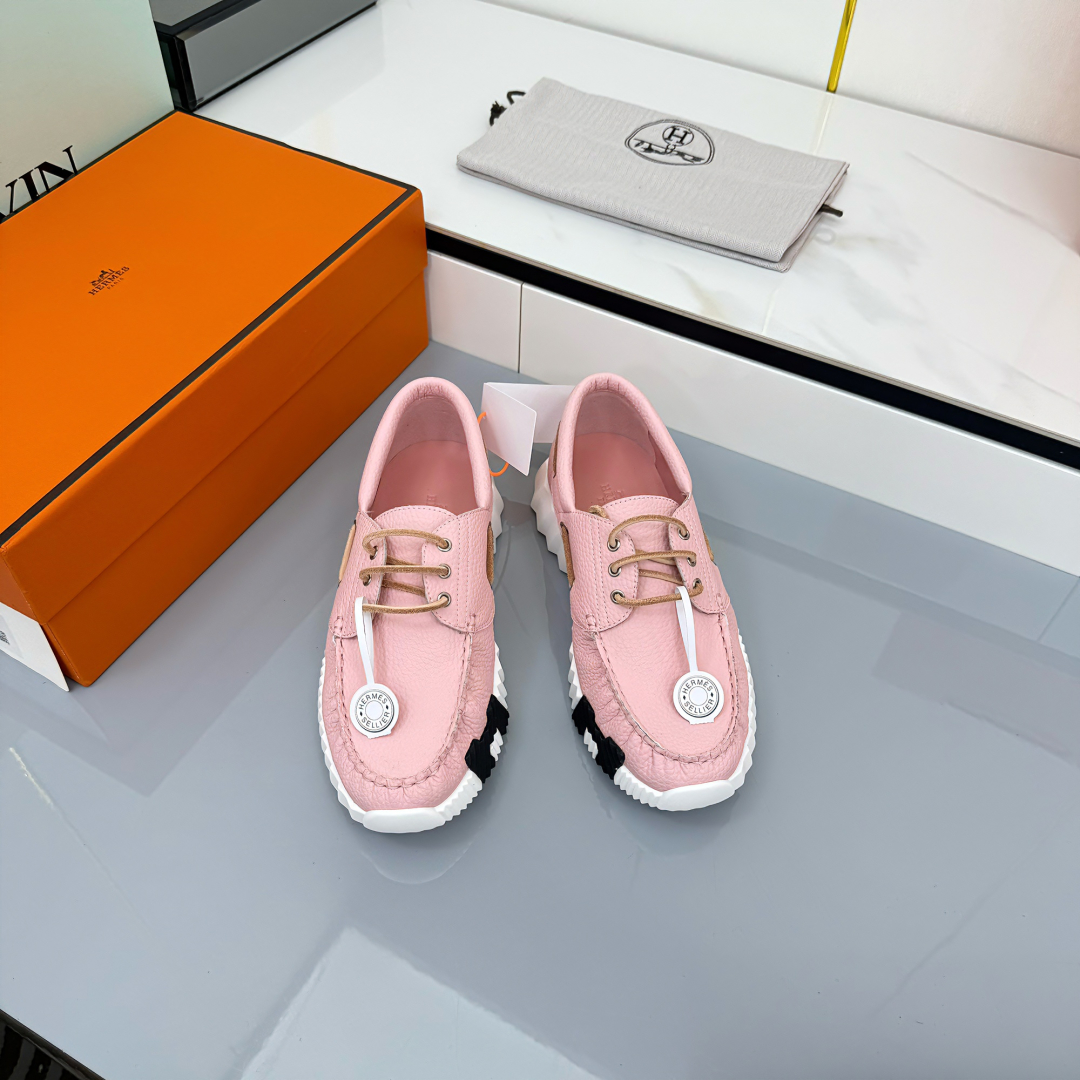 Hermes Loosneaker Leather Casual Sneakers Pink