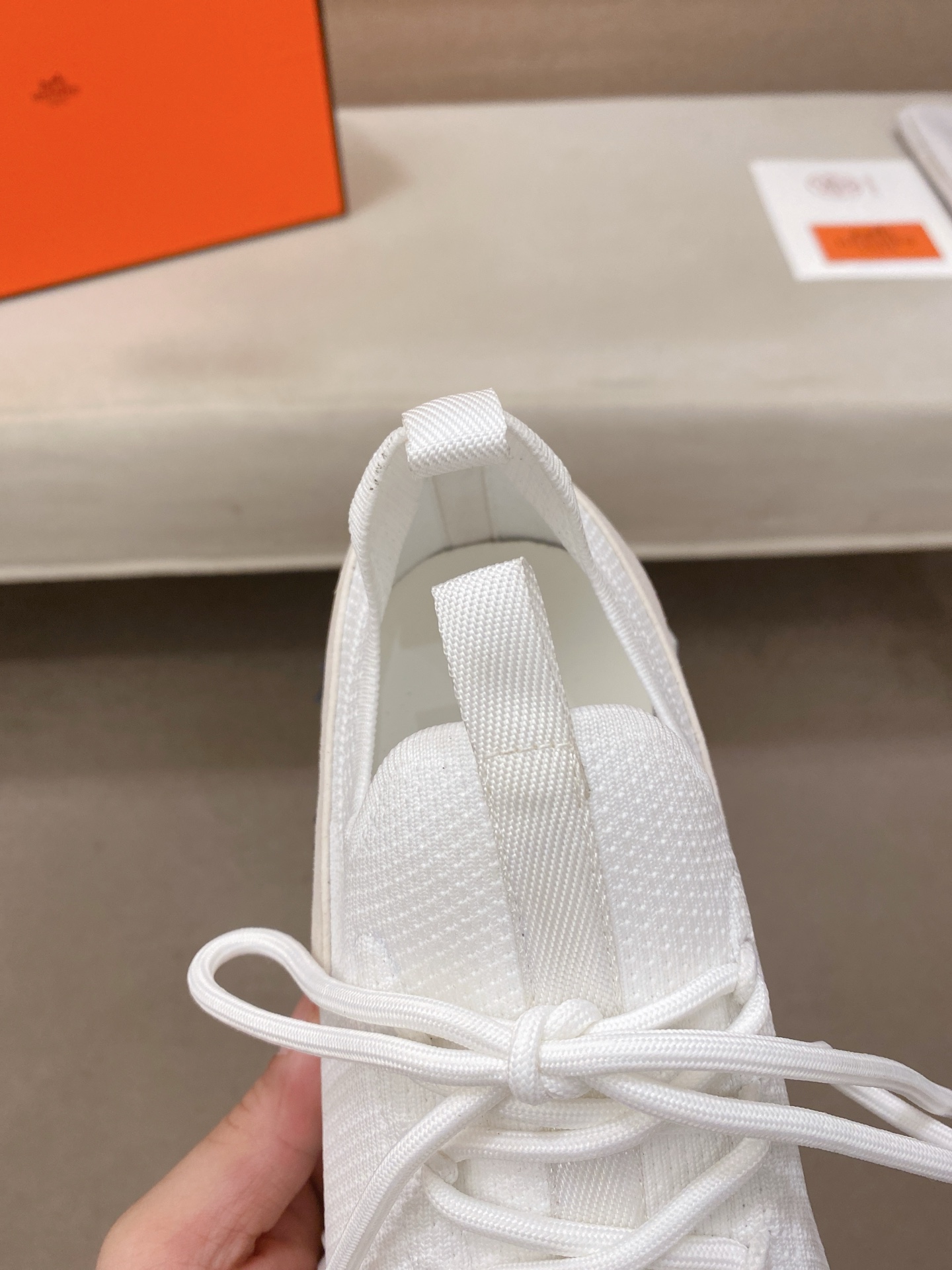 Hermes Knit Suede Sneakers White