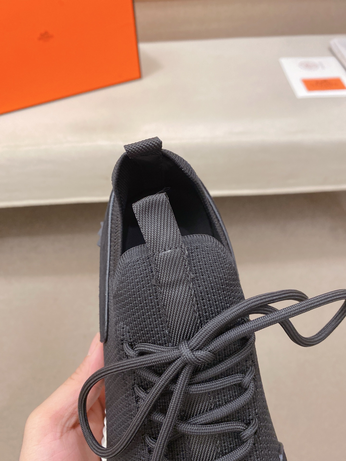 Hermes Knit Leather Sneakers Black