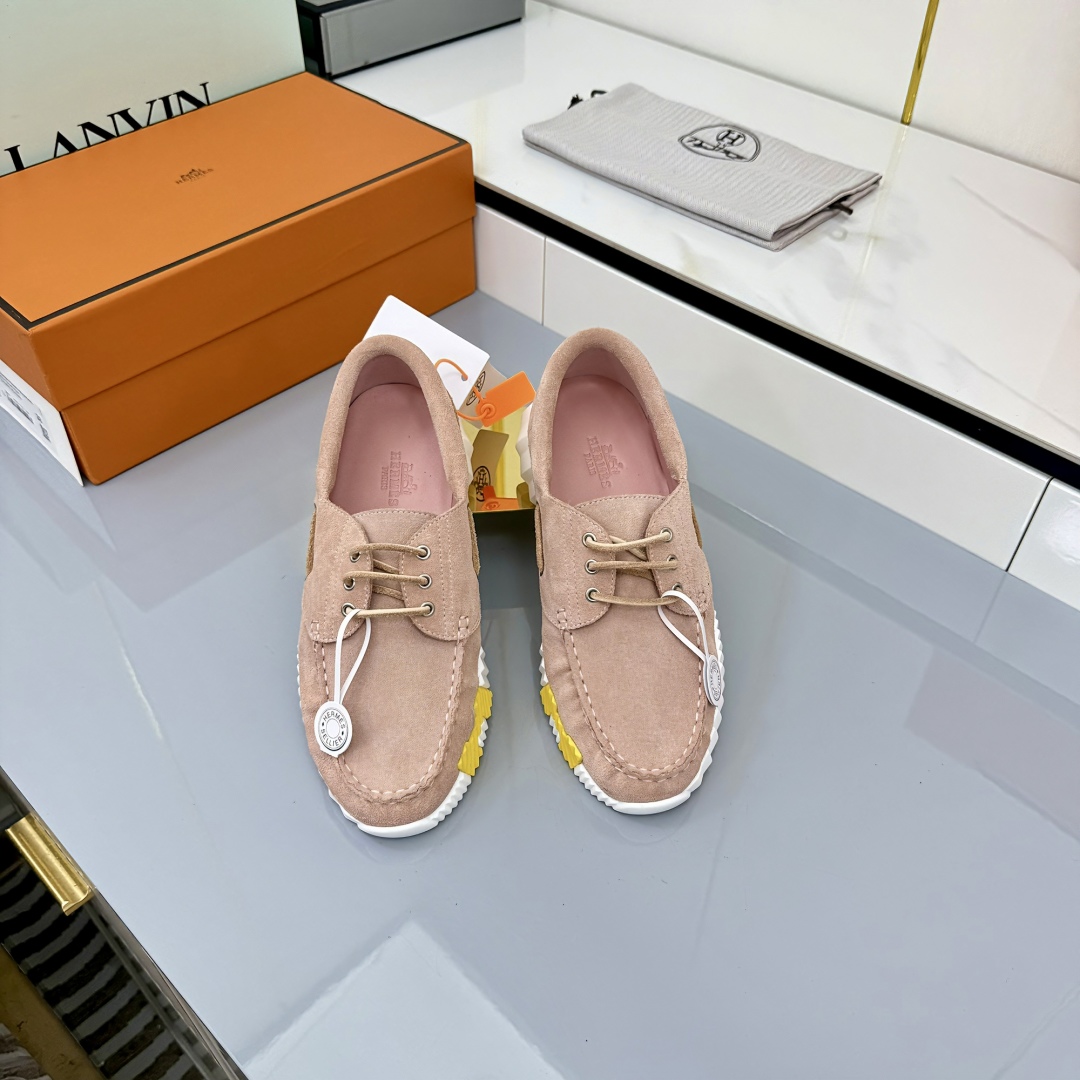 Hermes Loosneaker Suede Leather Sneakers Pink