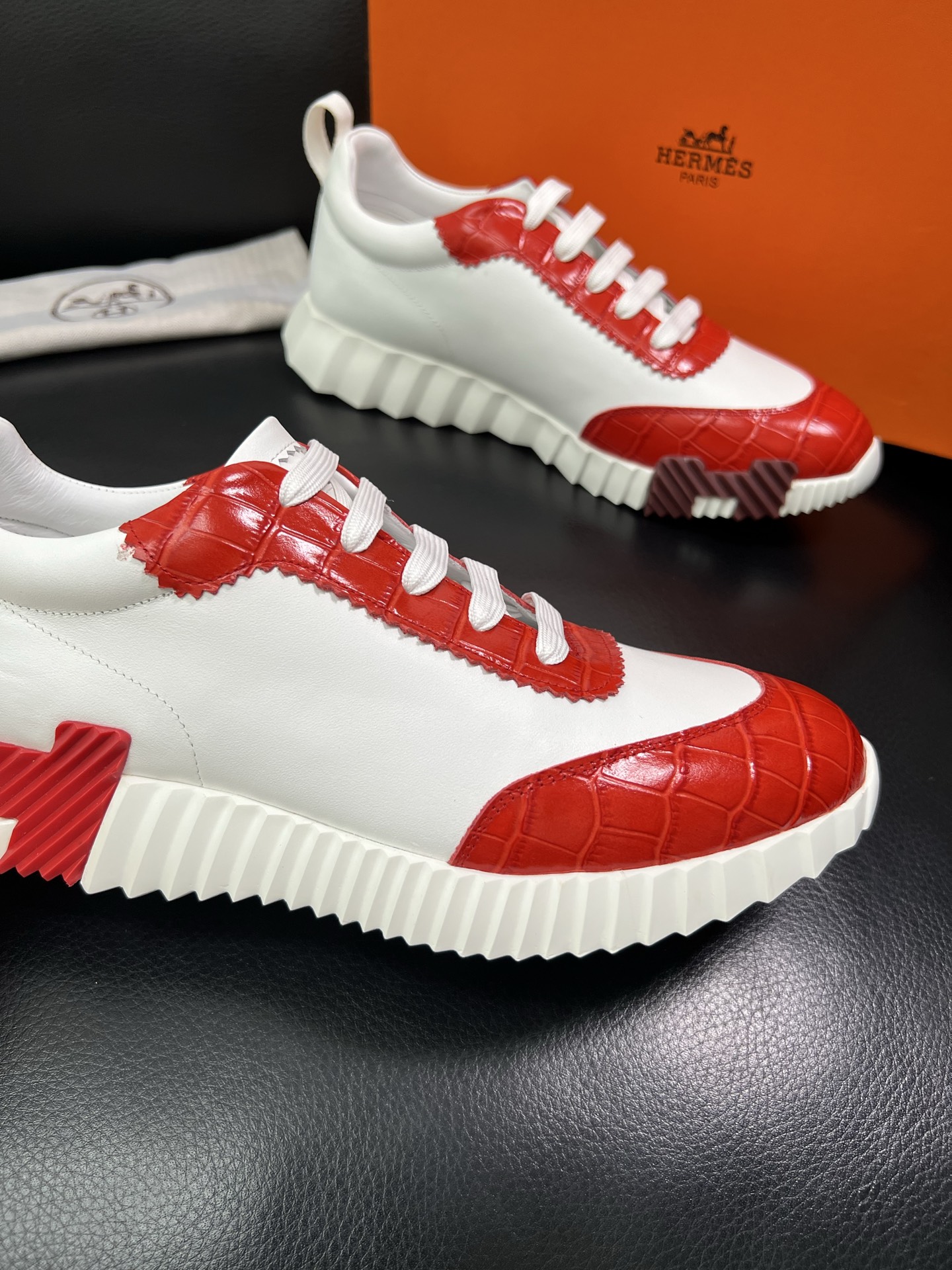 Hermes Leather Chunky Sneakers Red/White