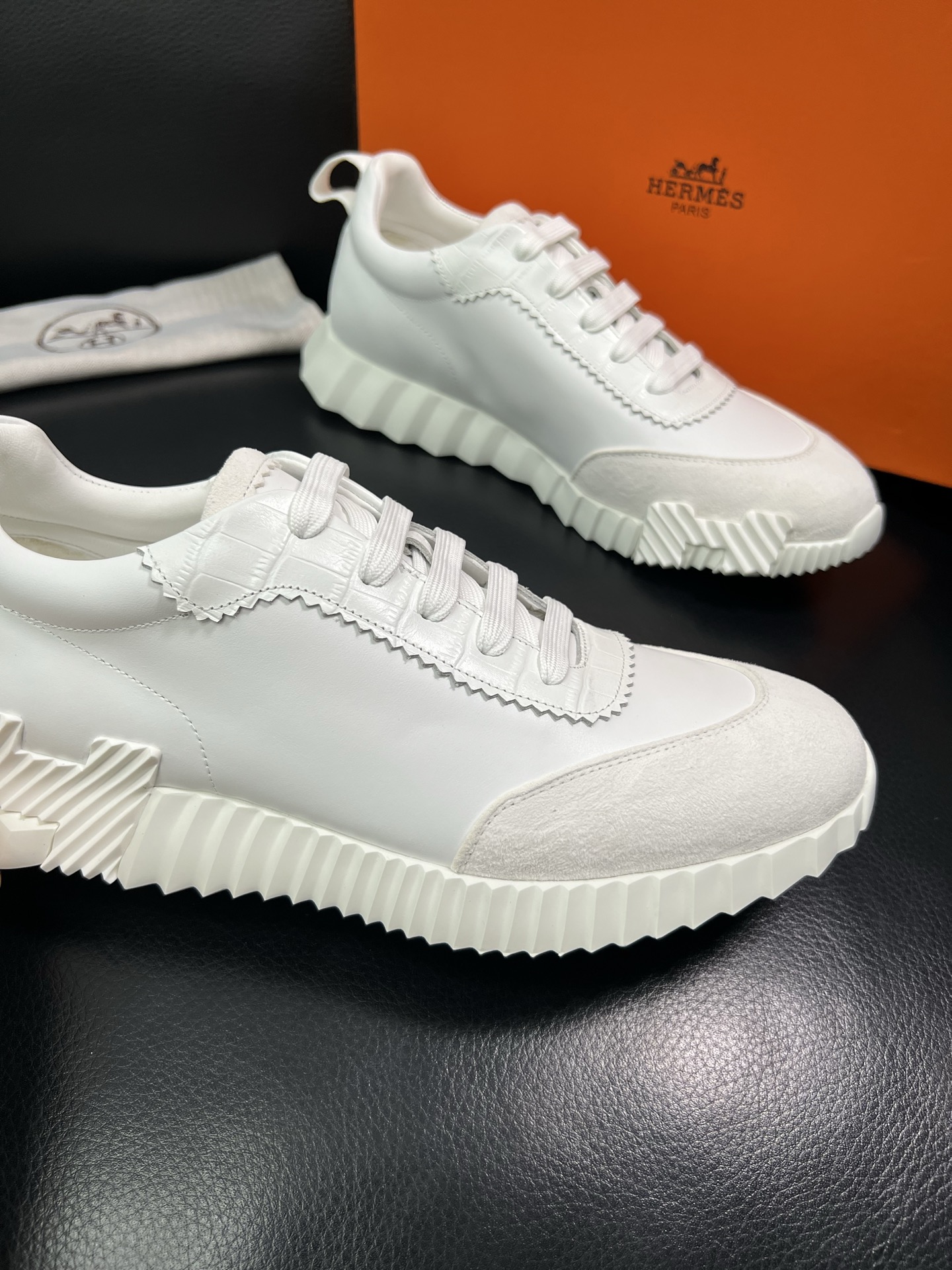 Hermes Leather Low-Top Sneakers White