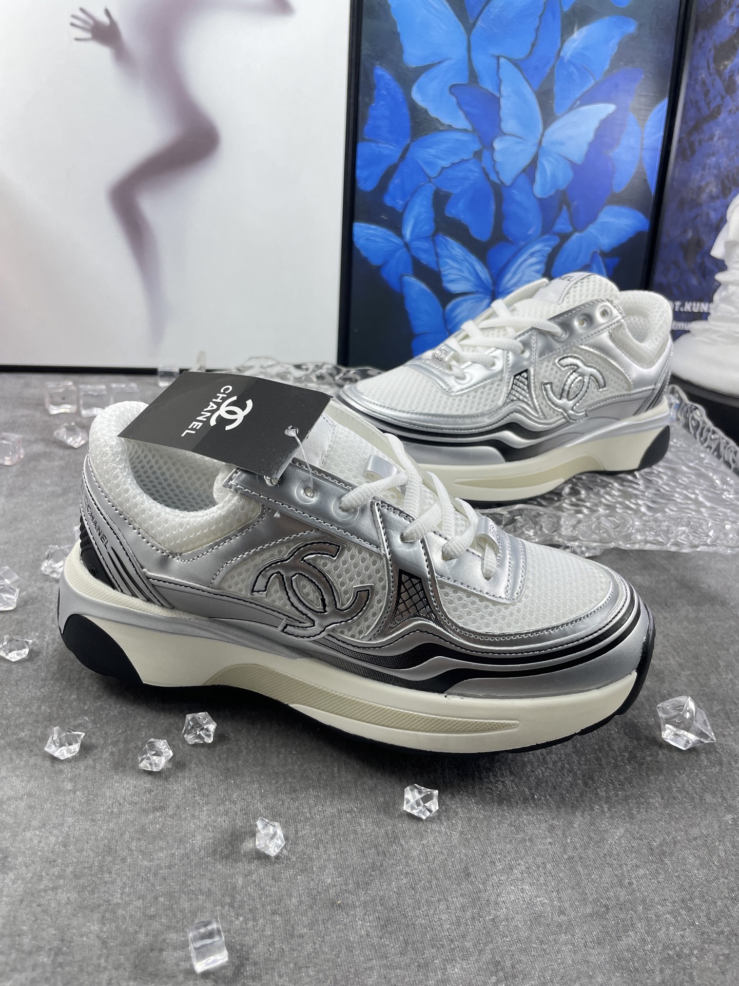 Chanel 8811 Chunky Mesh Sneakers Silver