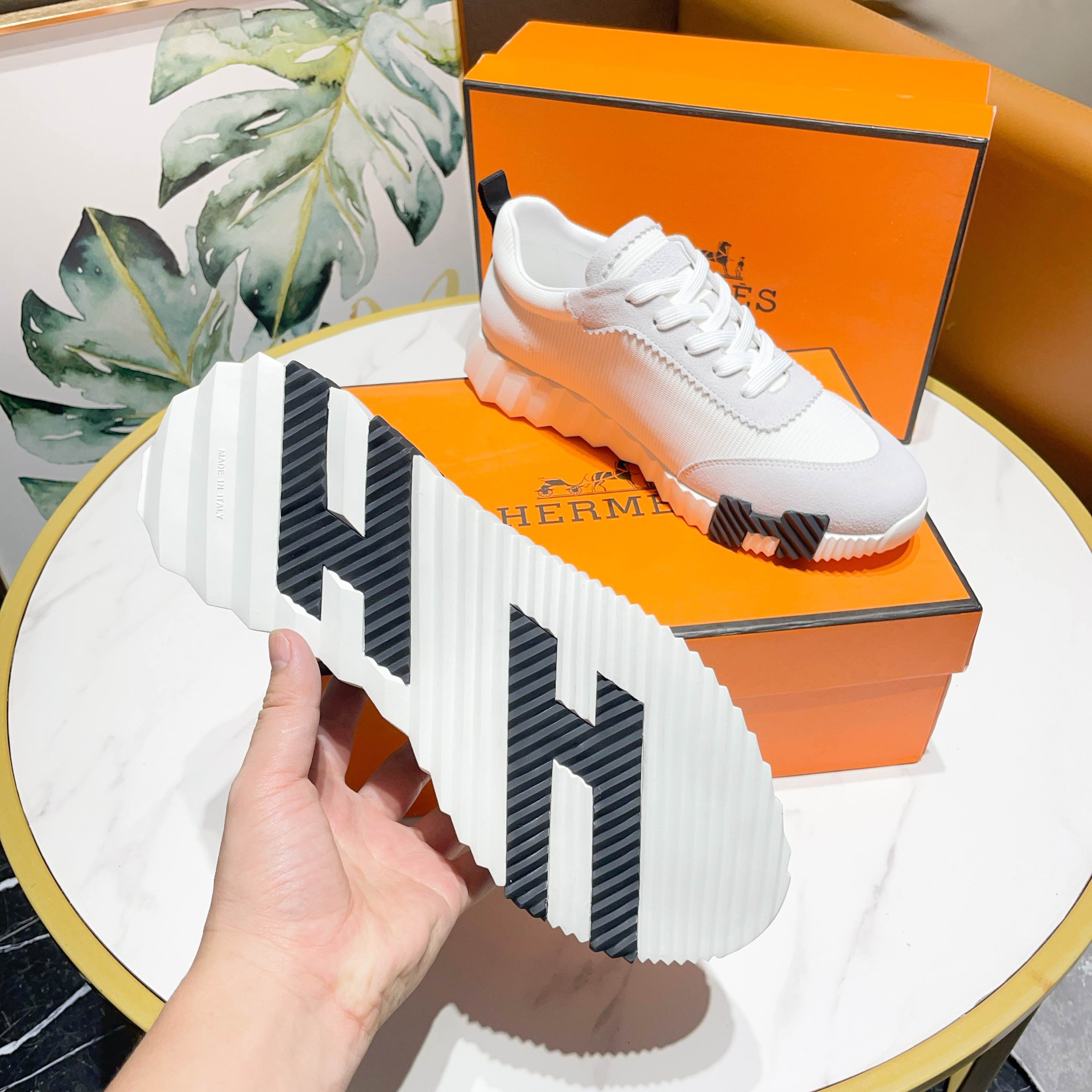 Hermes H Logo Chunky Sneakers White
