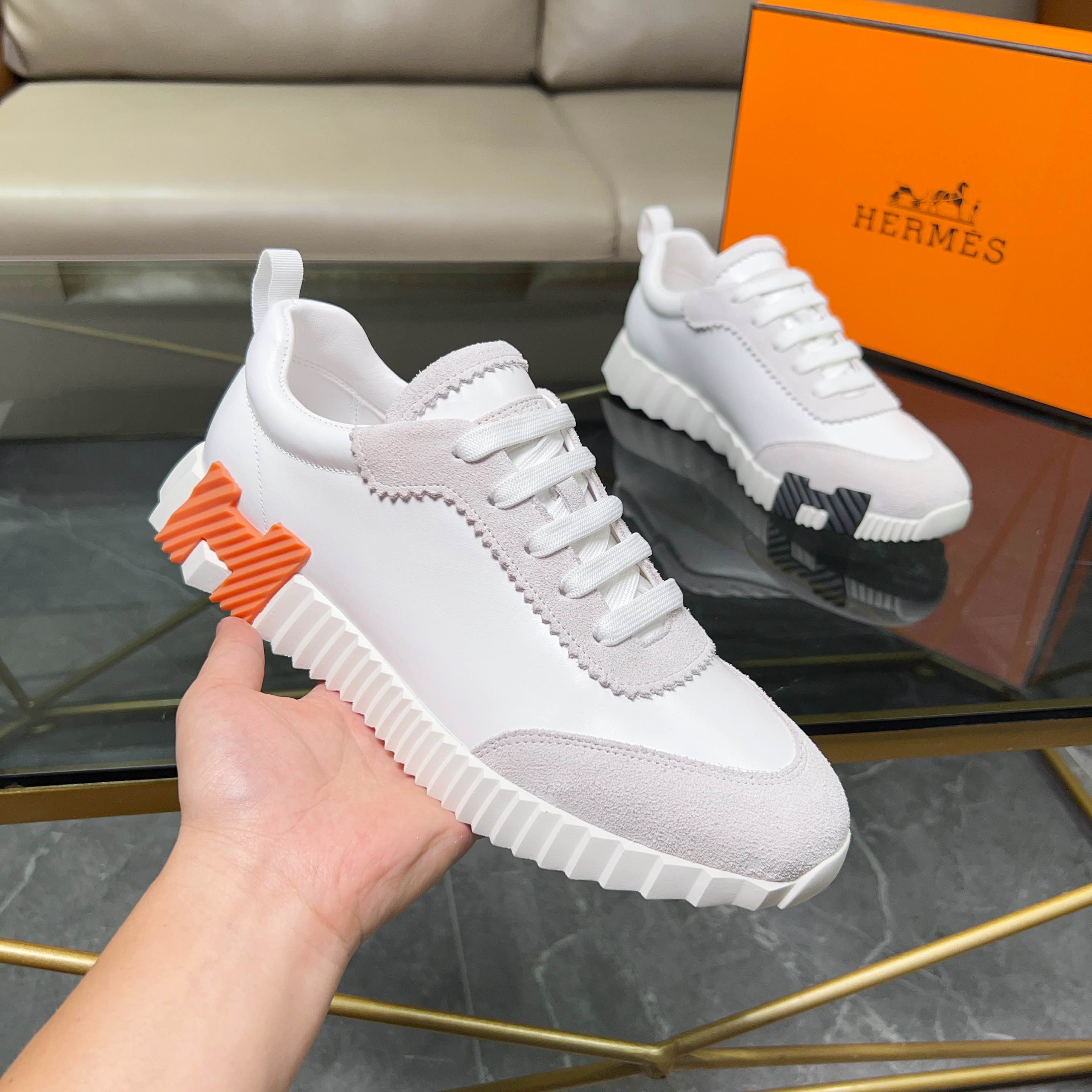 Hermes H Logo Chunky Sneakers White
