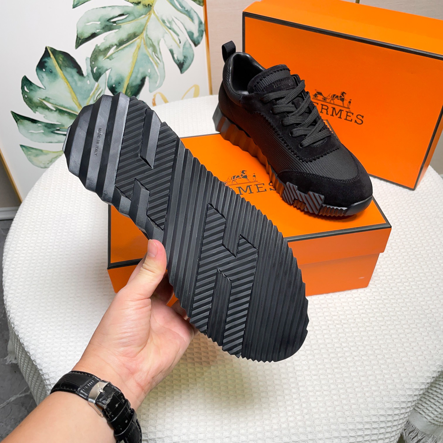 Hermes Canvas Suede H Sneaker Black