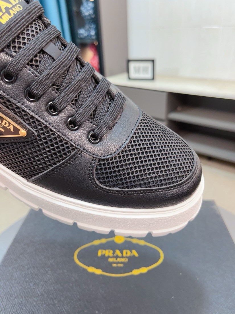 Prada Mesh Leather Sneakers Black