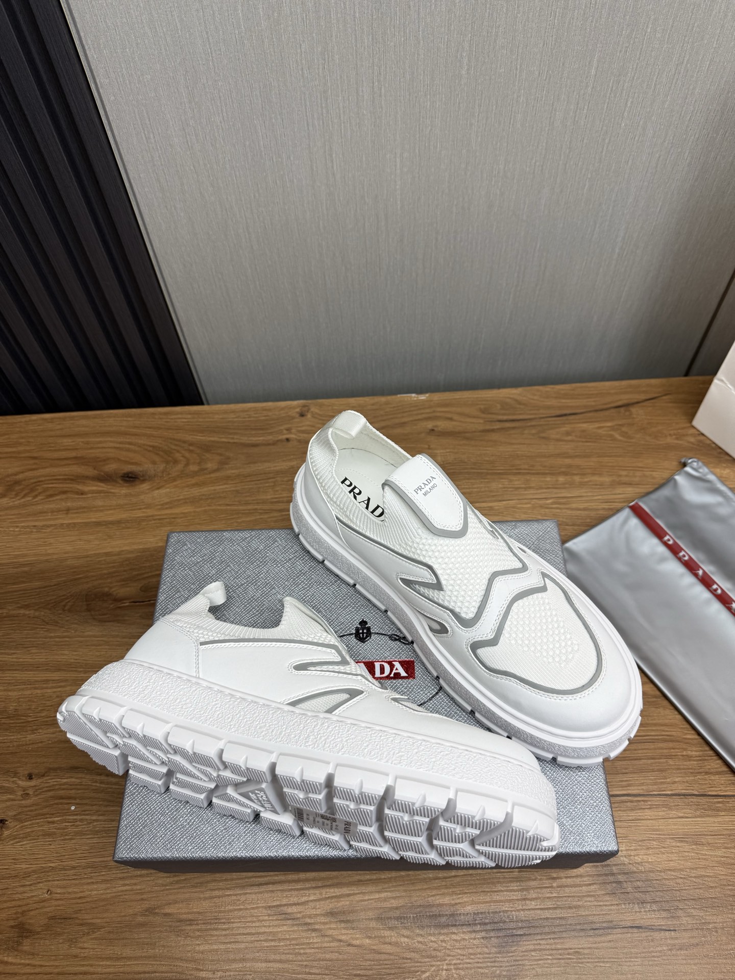 Prada Milano Mesh Slip-On Sneakers White